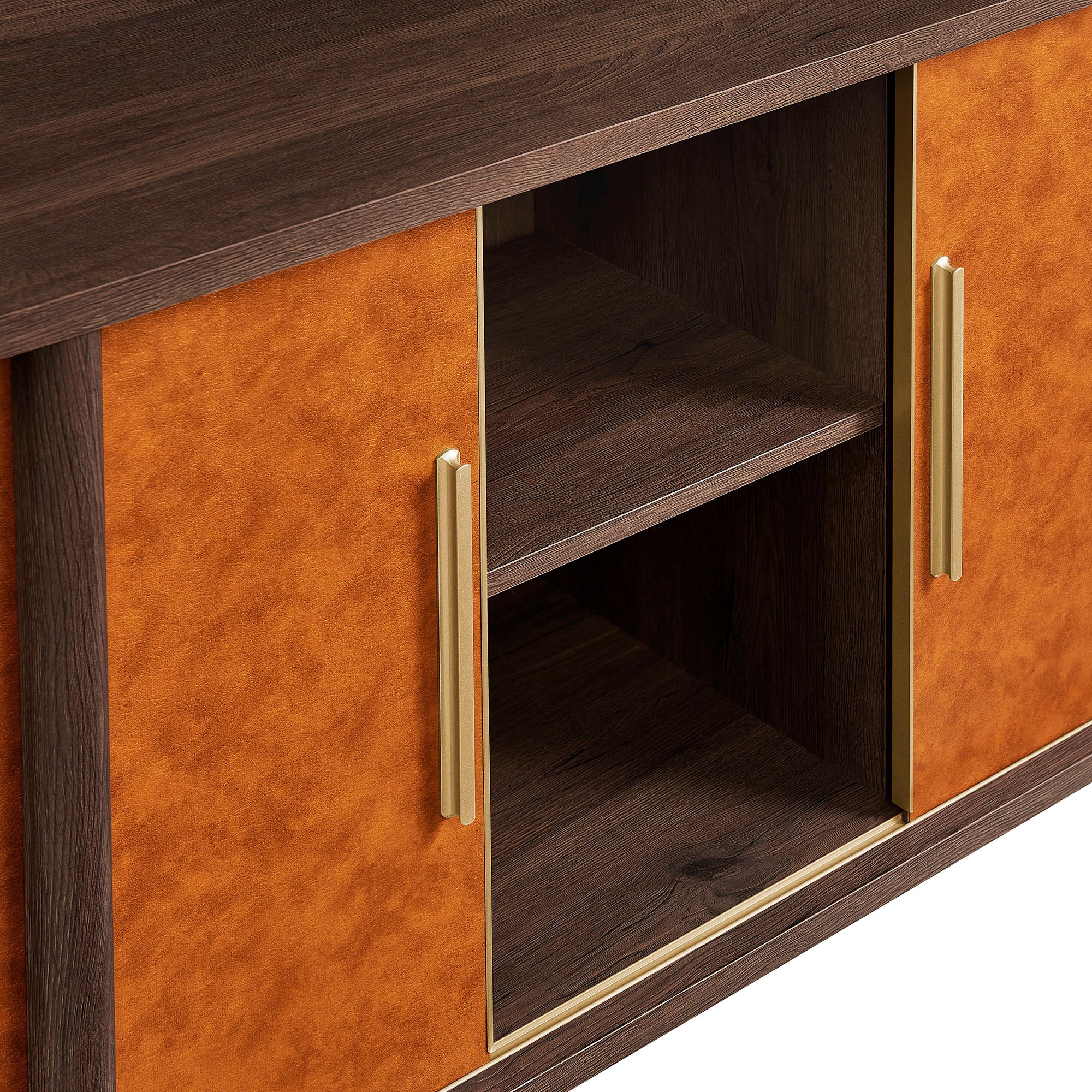 Coralie Curved Vegan Leather Oval Sideboard, Walnut Tan
