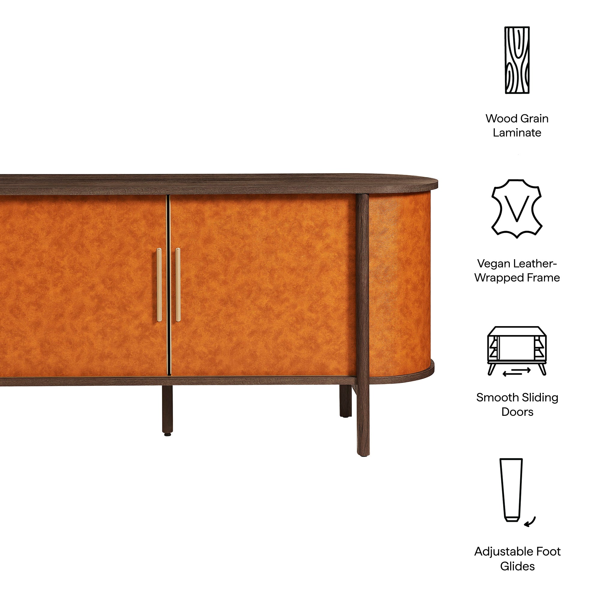 Coralie Curved Vegan Leather Oval Sideboard, Walnut Tan