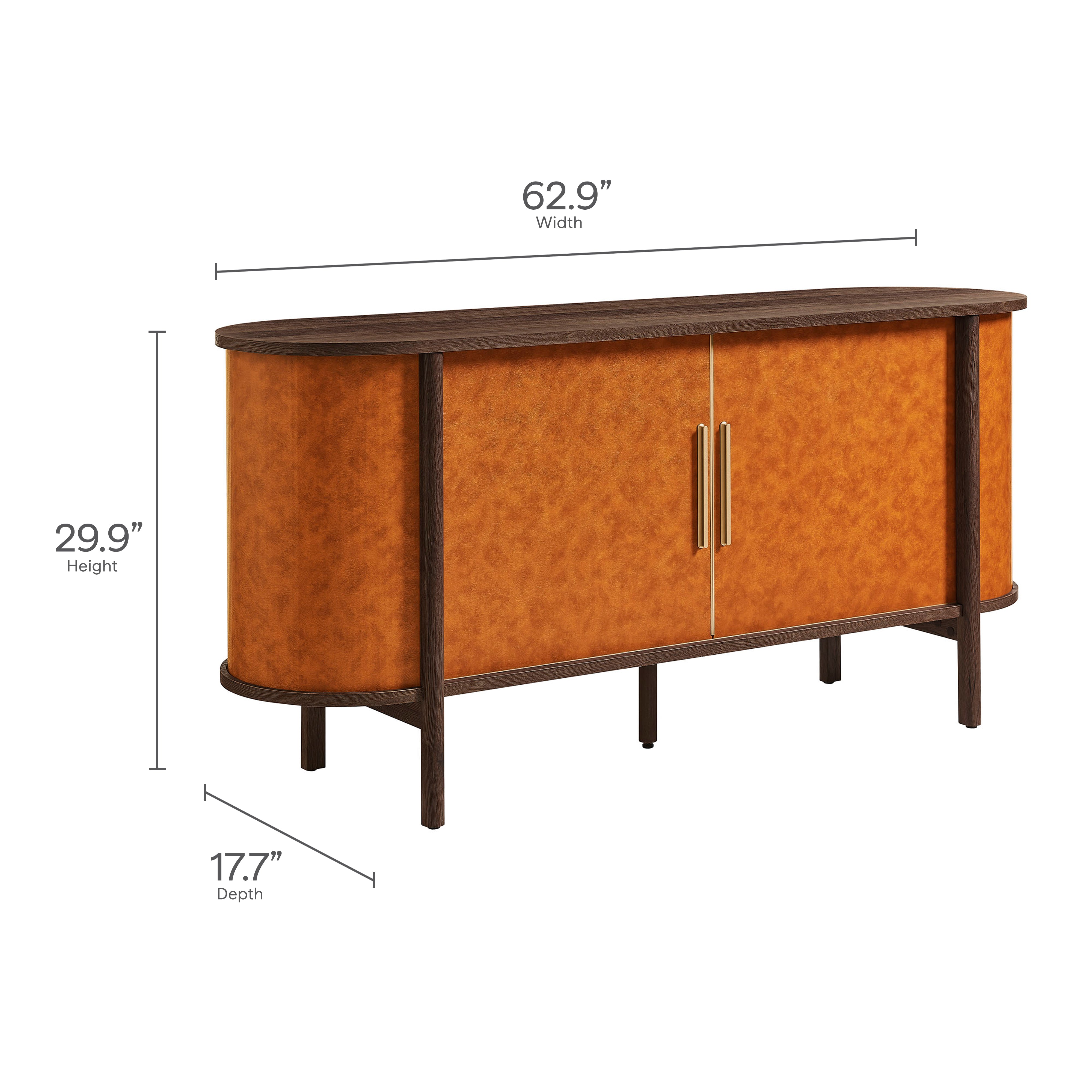 Coralie Curved Vegan Leather Oval Sideboard, Walnut Tan