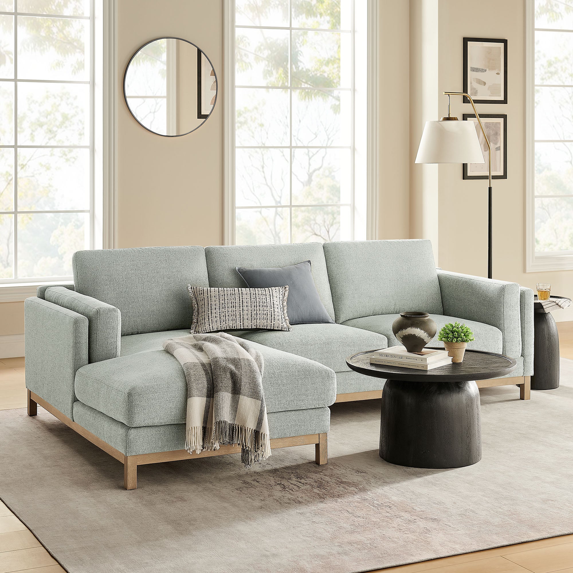 Roscoe Left-Facing Fabric Sectional Sofa with Chaise, Mist