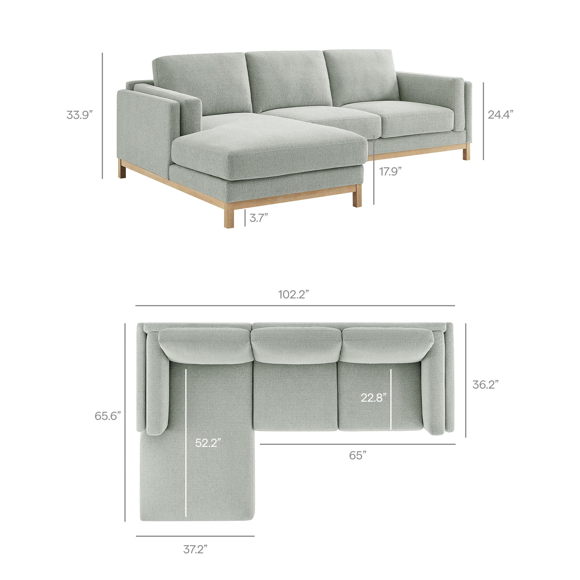 Roscoe Left-Facing Fabric Sectional Sofa with Chaise, Mist