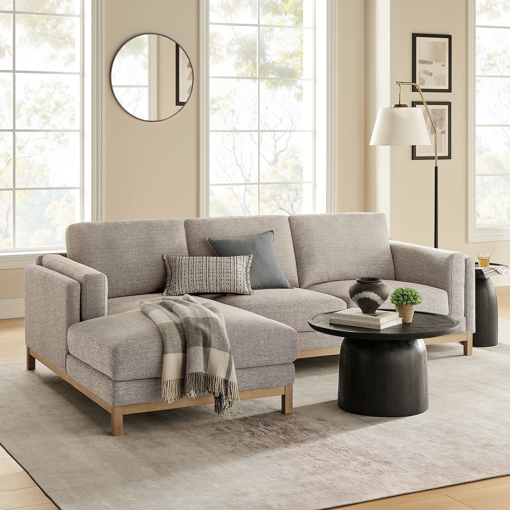 Roscoe Left-Facing Fabric Sectional Sofa with Chaise, Pewter