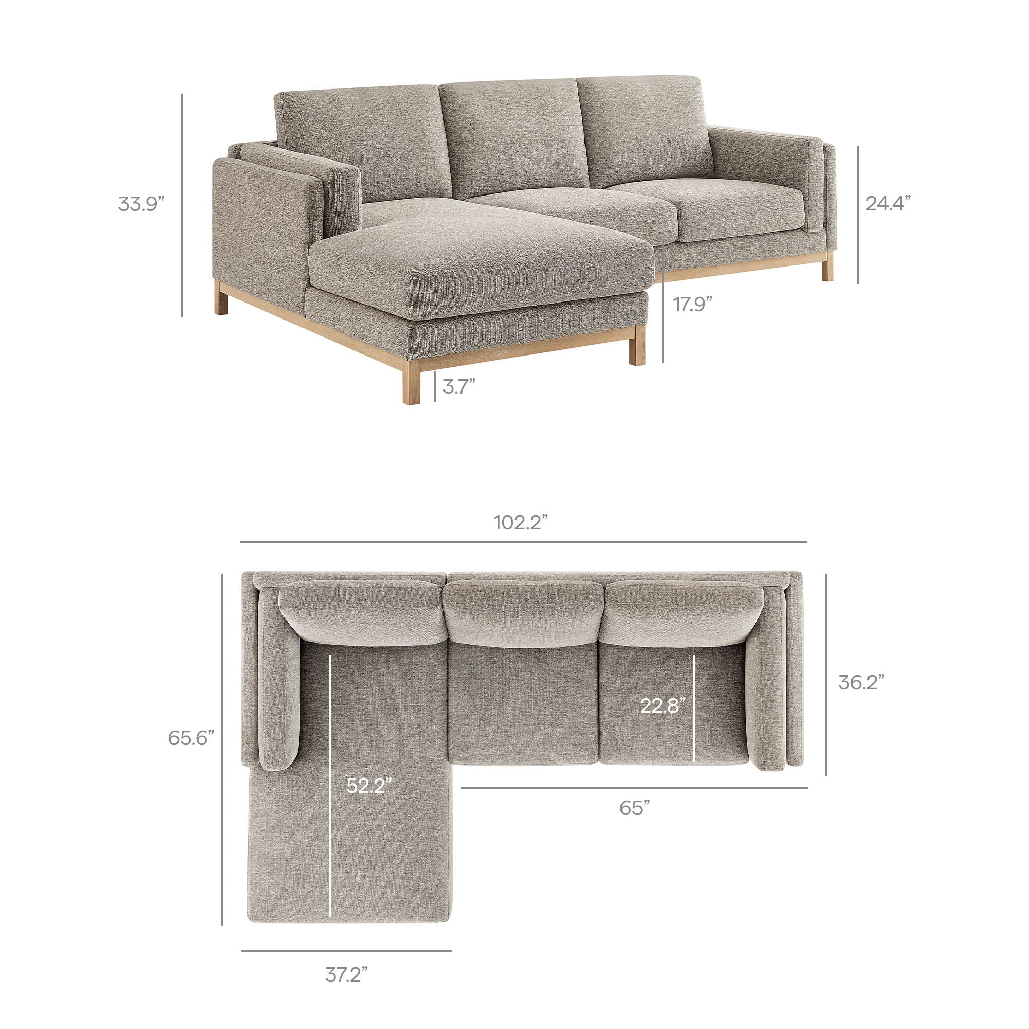 Roscoe Left-Facing Fabric Sectional Sofa with Chaise, Pewter