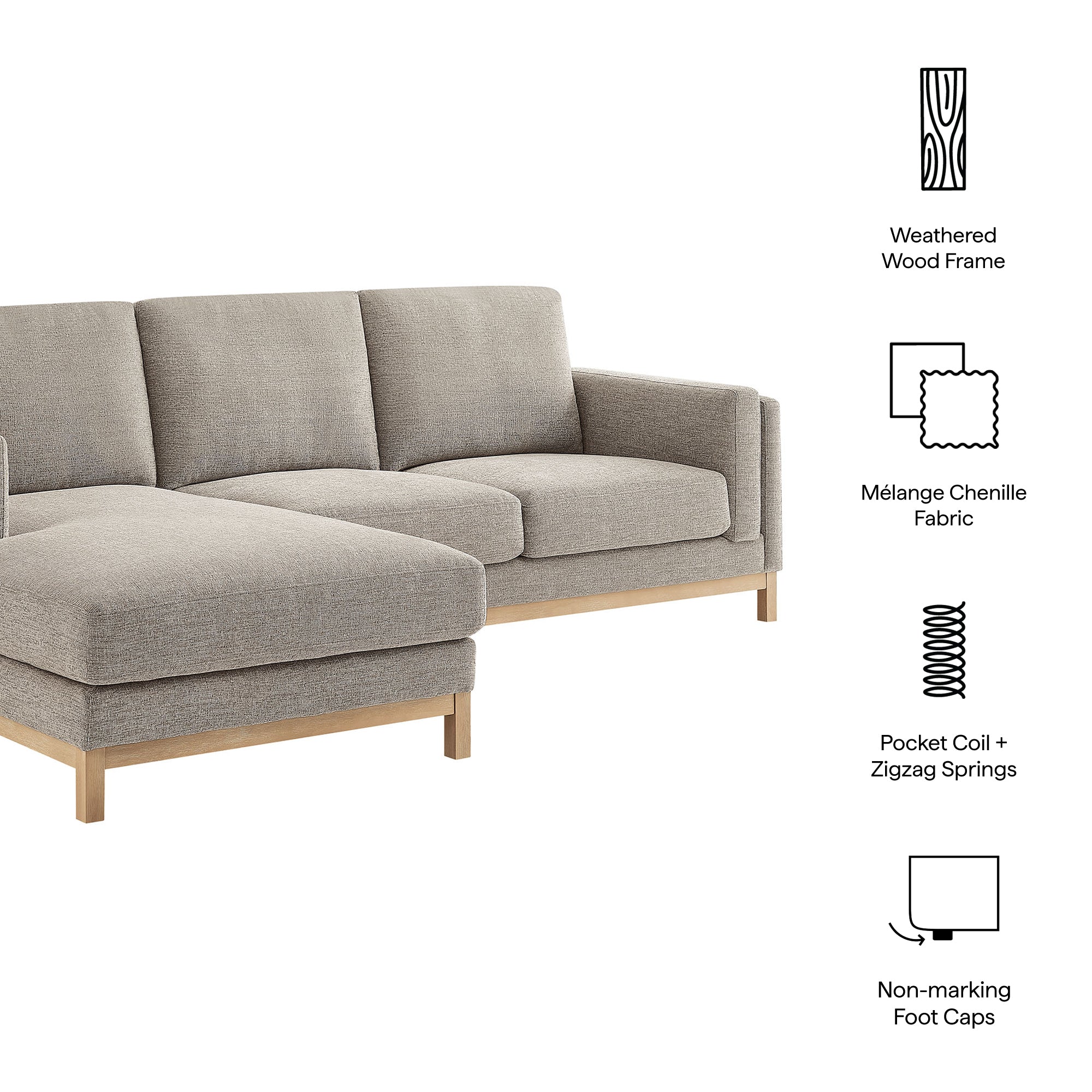 Roscoe Left-Facing Fabric Sectional Sofa with Chaise, Pewter