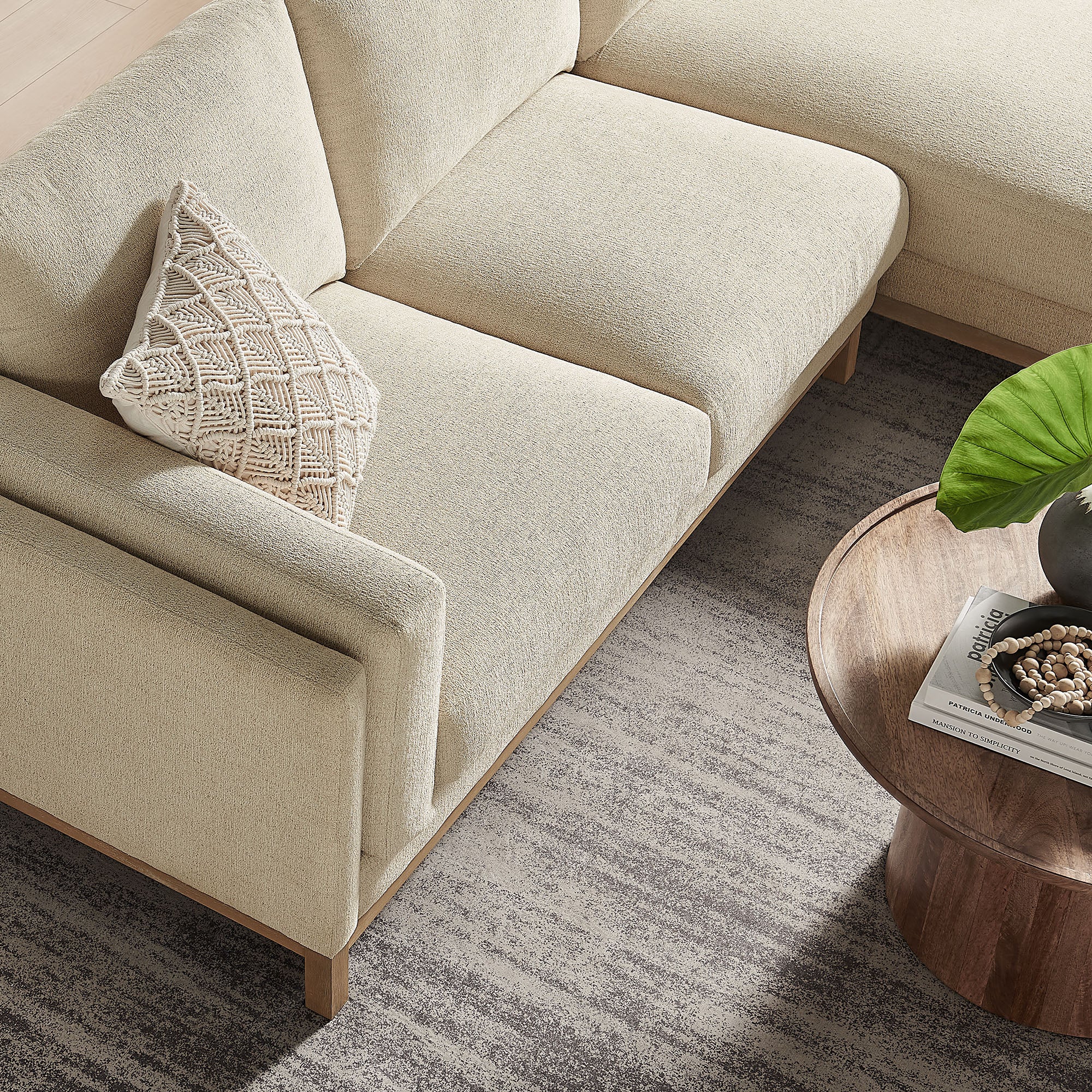 Roscoe Right-Facing Fabric Sectional Sofa with Chaise, Ivory