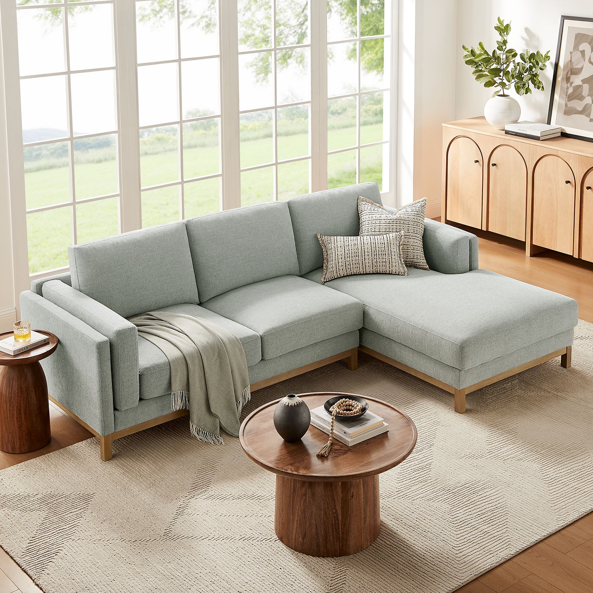 Roscoe Right-Facing Fabric Sectional Sofa with Chaise, Mist