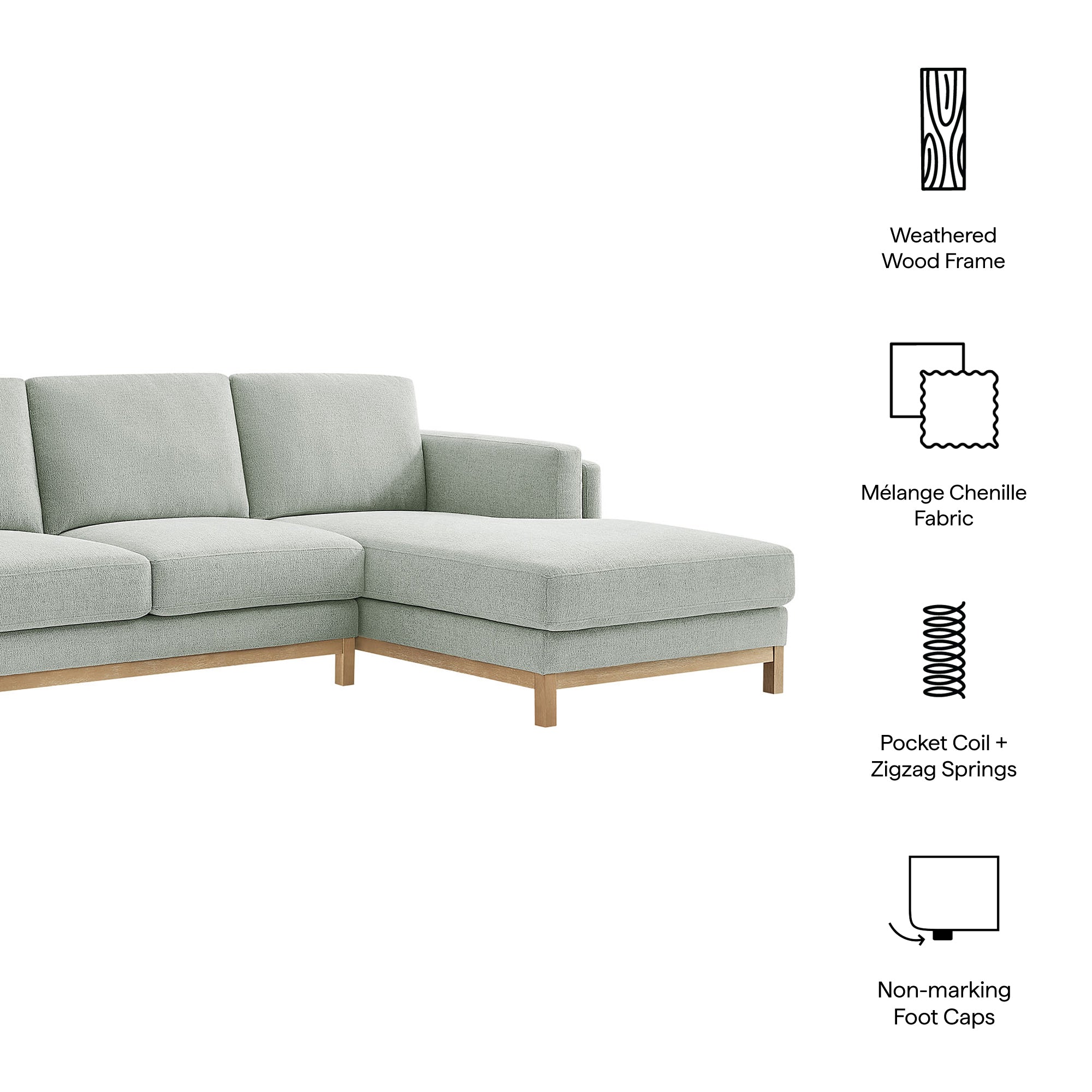 Roscoe Right-Facing Fabric Sectional Sofa with Chaise, Mist