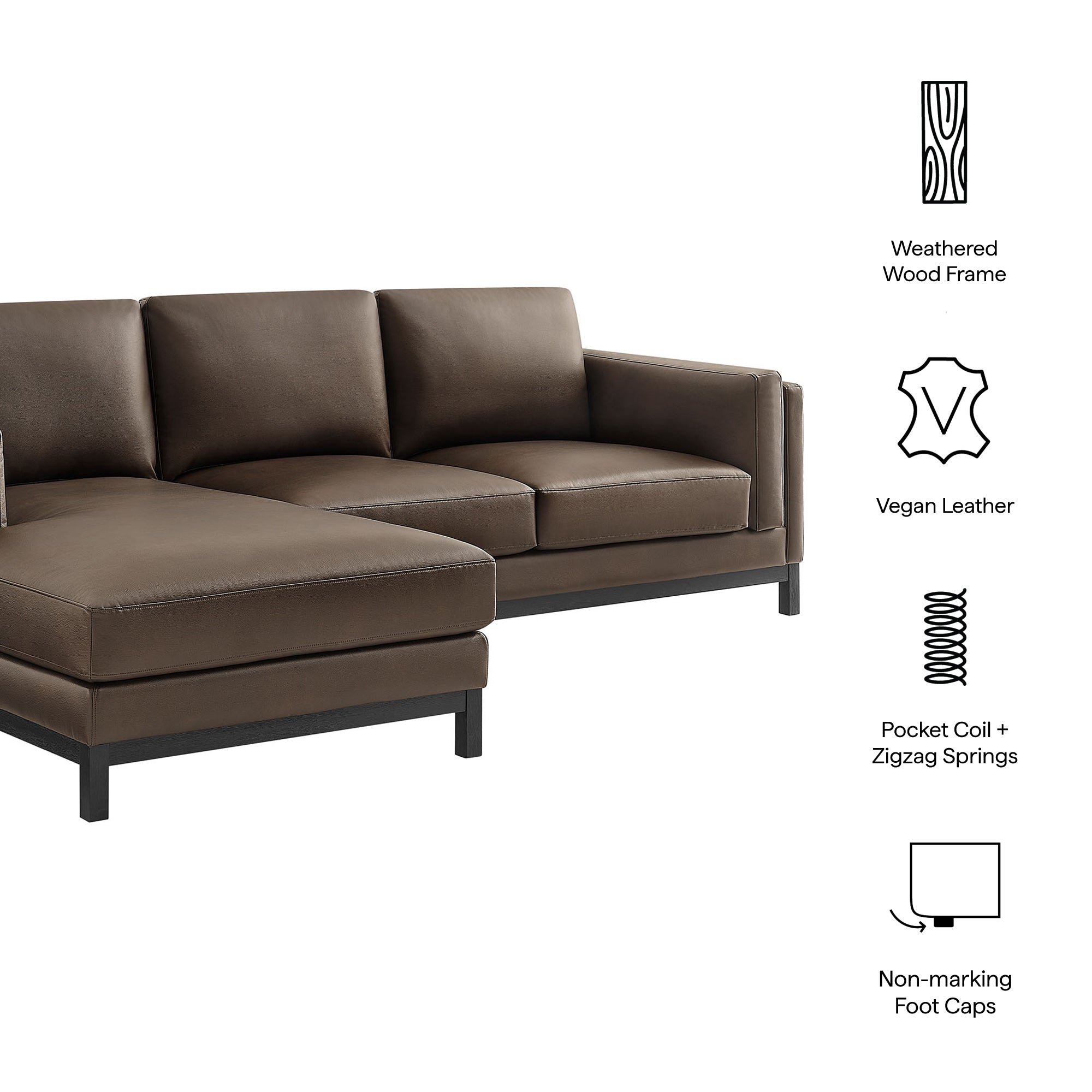 Roscoe Left-Facing Vegan Leather Sectional Sofa with Chaise, Espresso