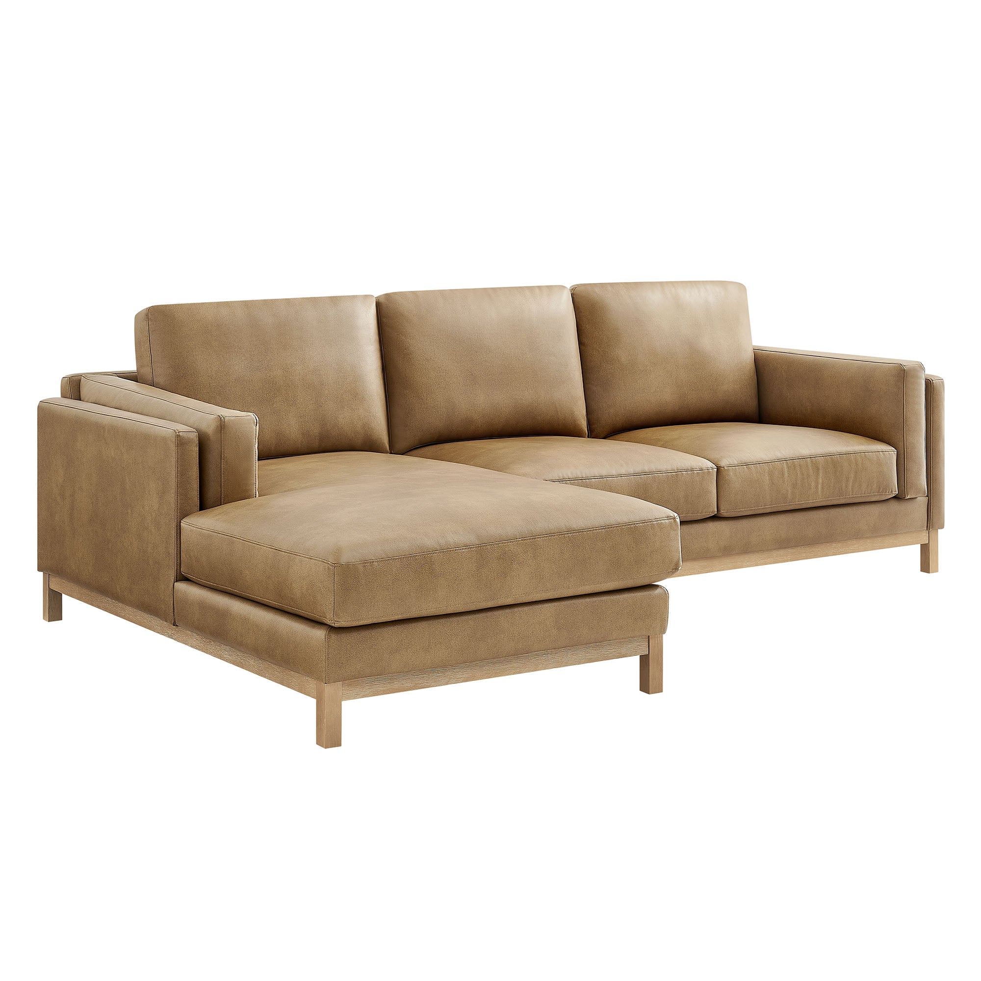 Roscoe Left-Facing Vegan Leather Sectional Sofa with Chaise, Toast