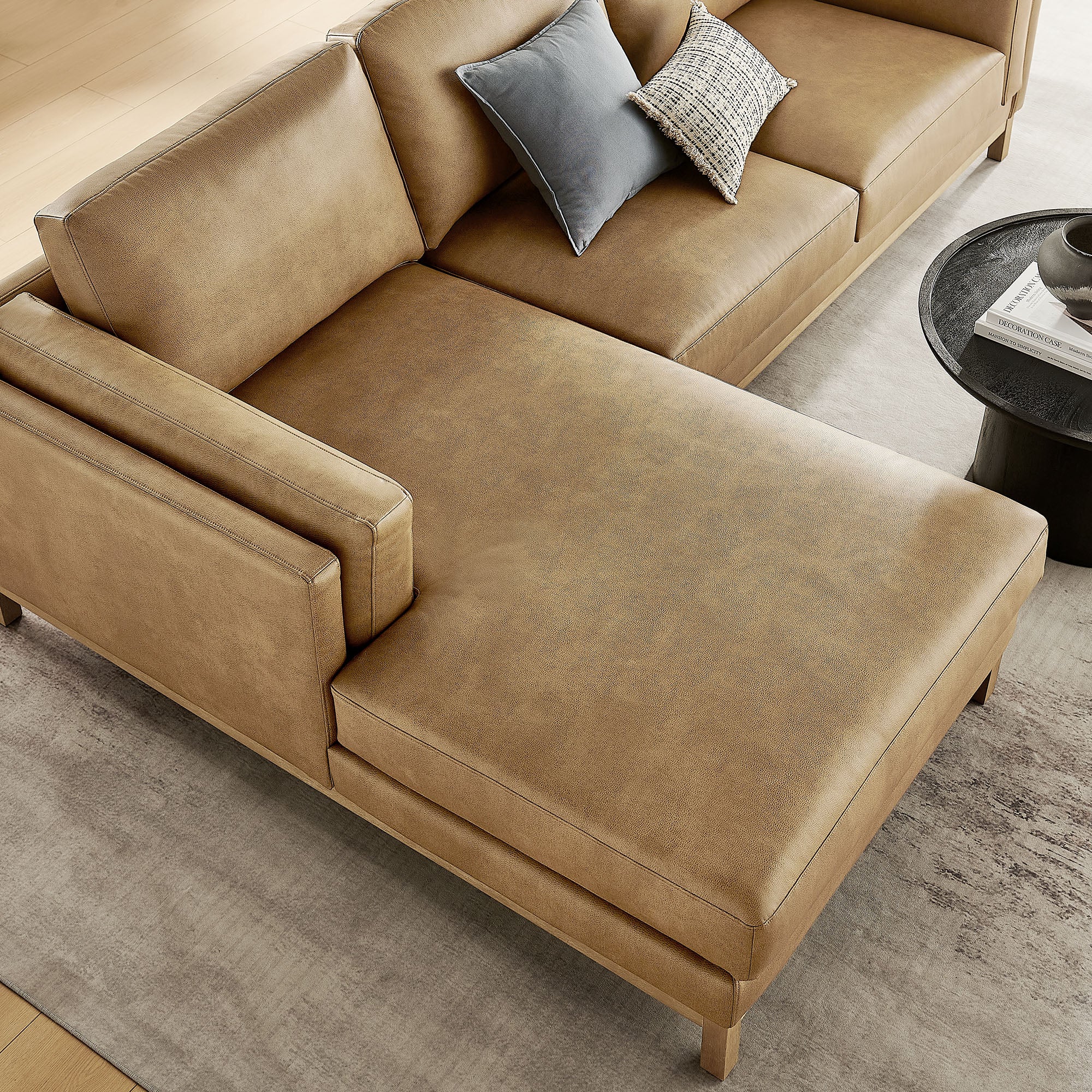 Roscoe Left-Facing Vegan Leather Sectional Sofa with Chaise, Toast