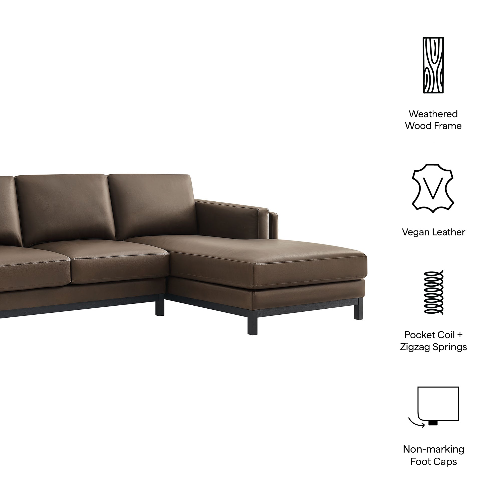 Roscoe Right-Facing Vegan Leather Sectional Sofa with Chaise, Espresso