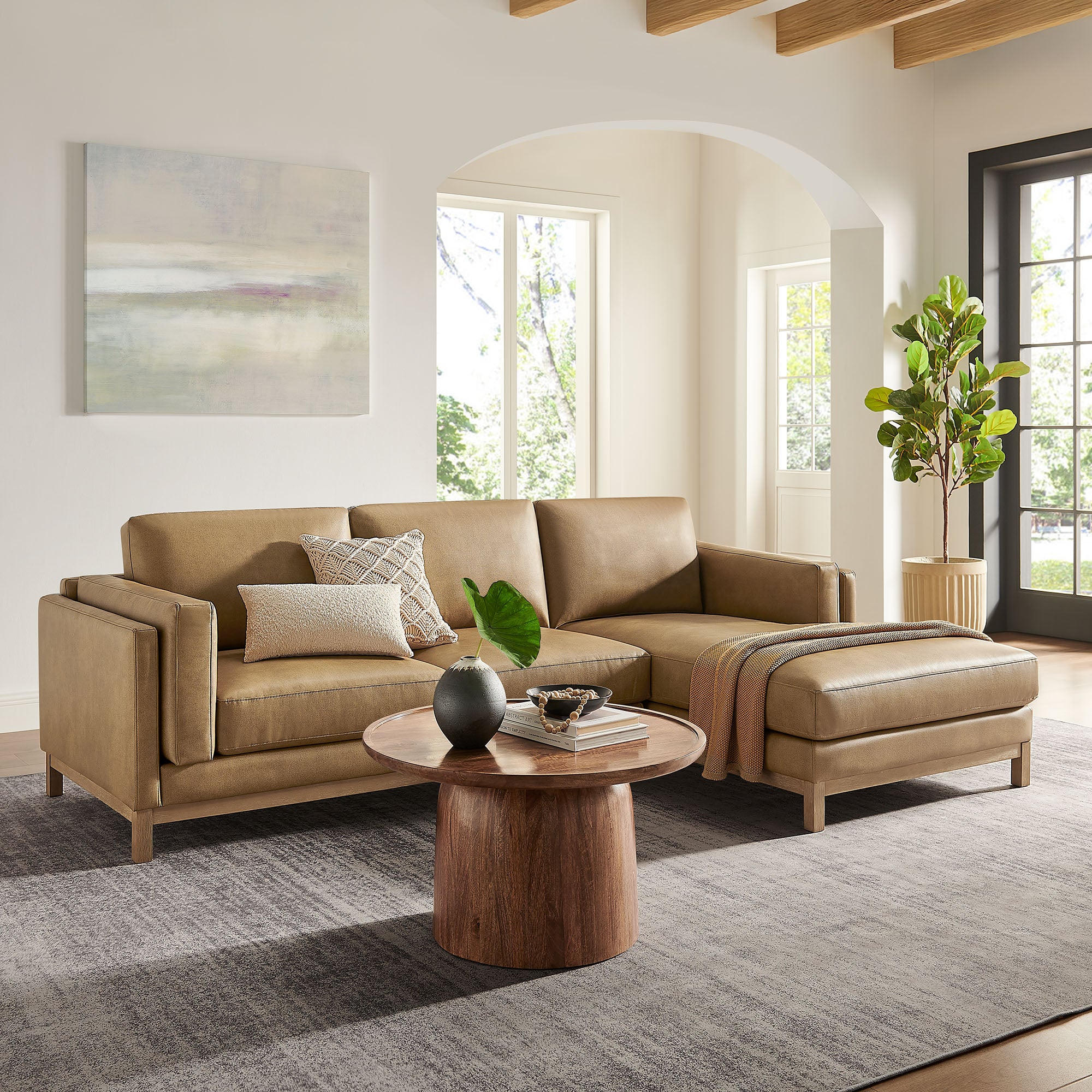 Roscoe Right-Facing Vegan Leather Sectional Sofa with Chaise, Toast