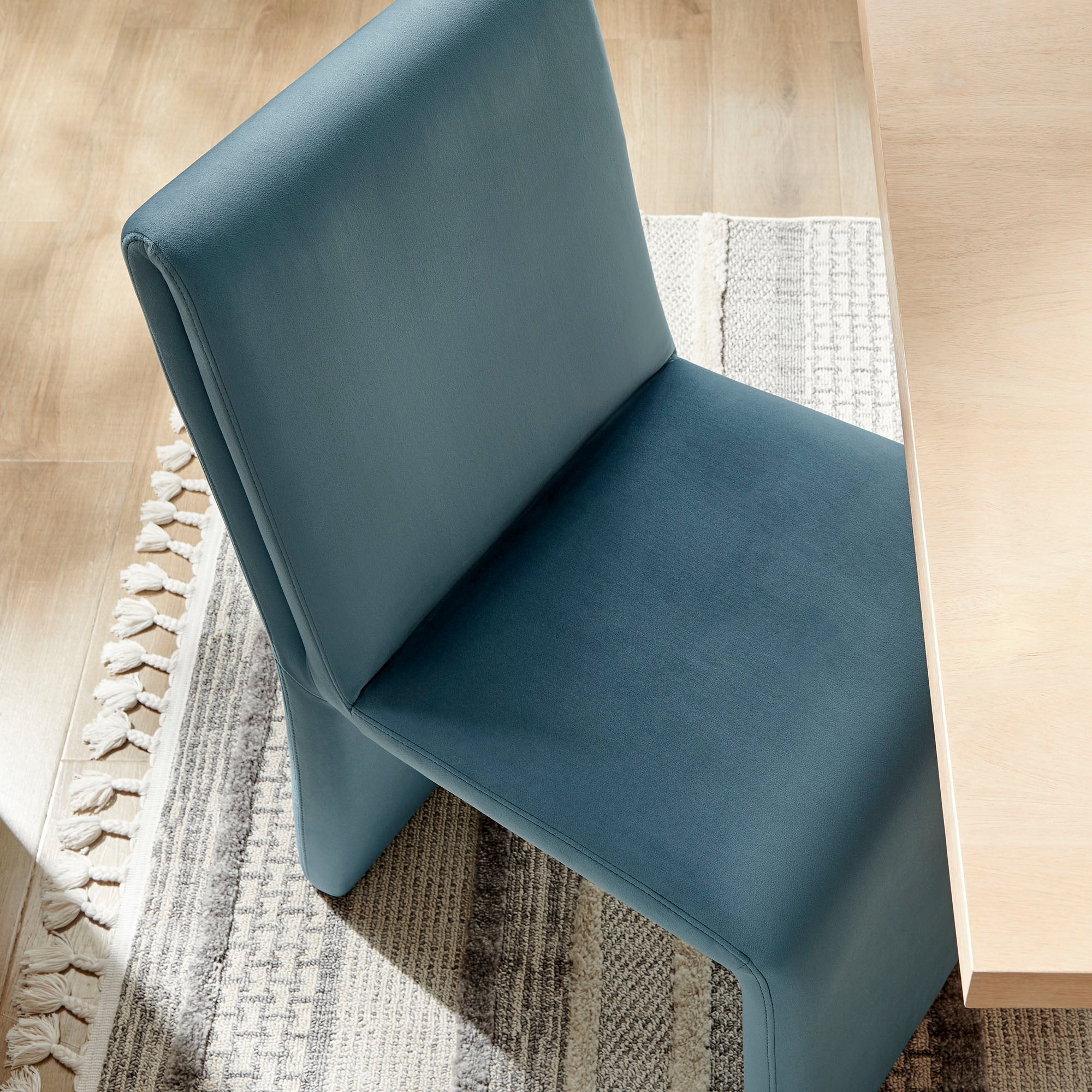 Emory Upholstered Performance Velvet Dining Side Chair, Cadet Blue