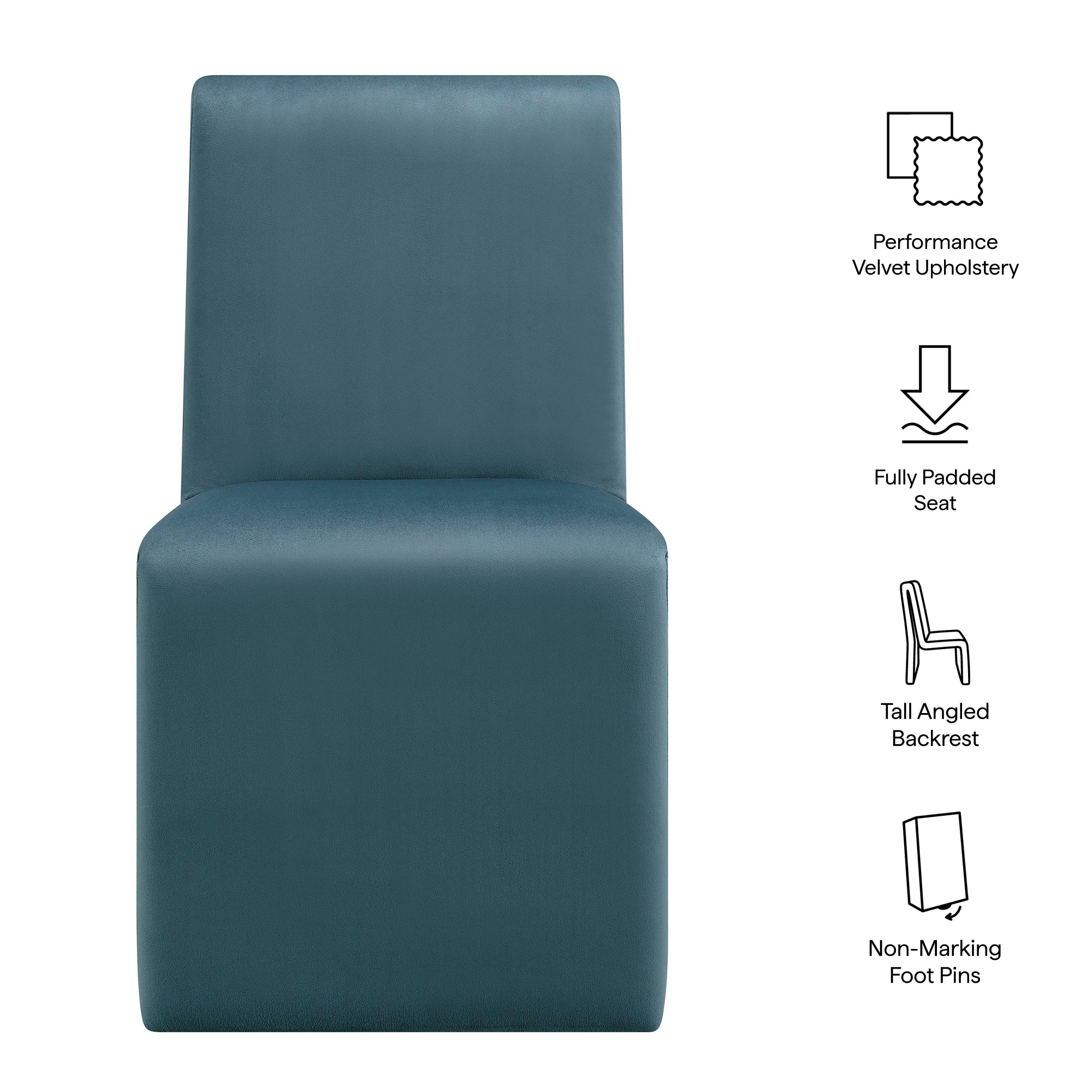 Emory Upholstered Performance Velvet Dining Side Chair, Cadet Blue