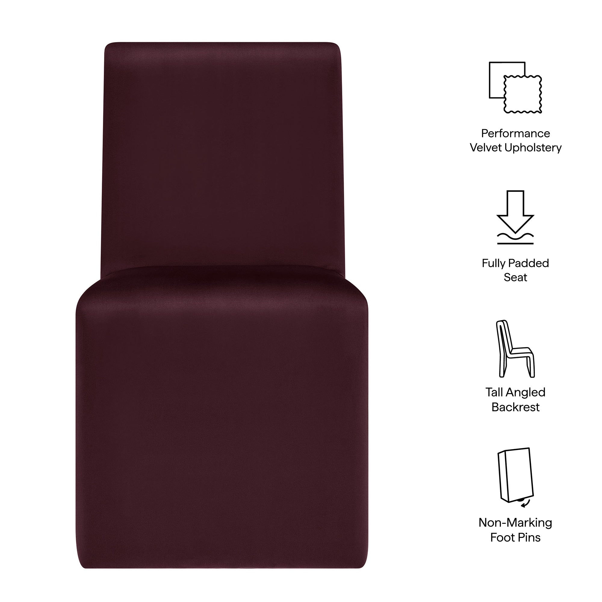 Emory Upholstered Performance Velvet Dining Side Chair, Mulberry