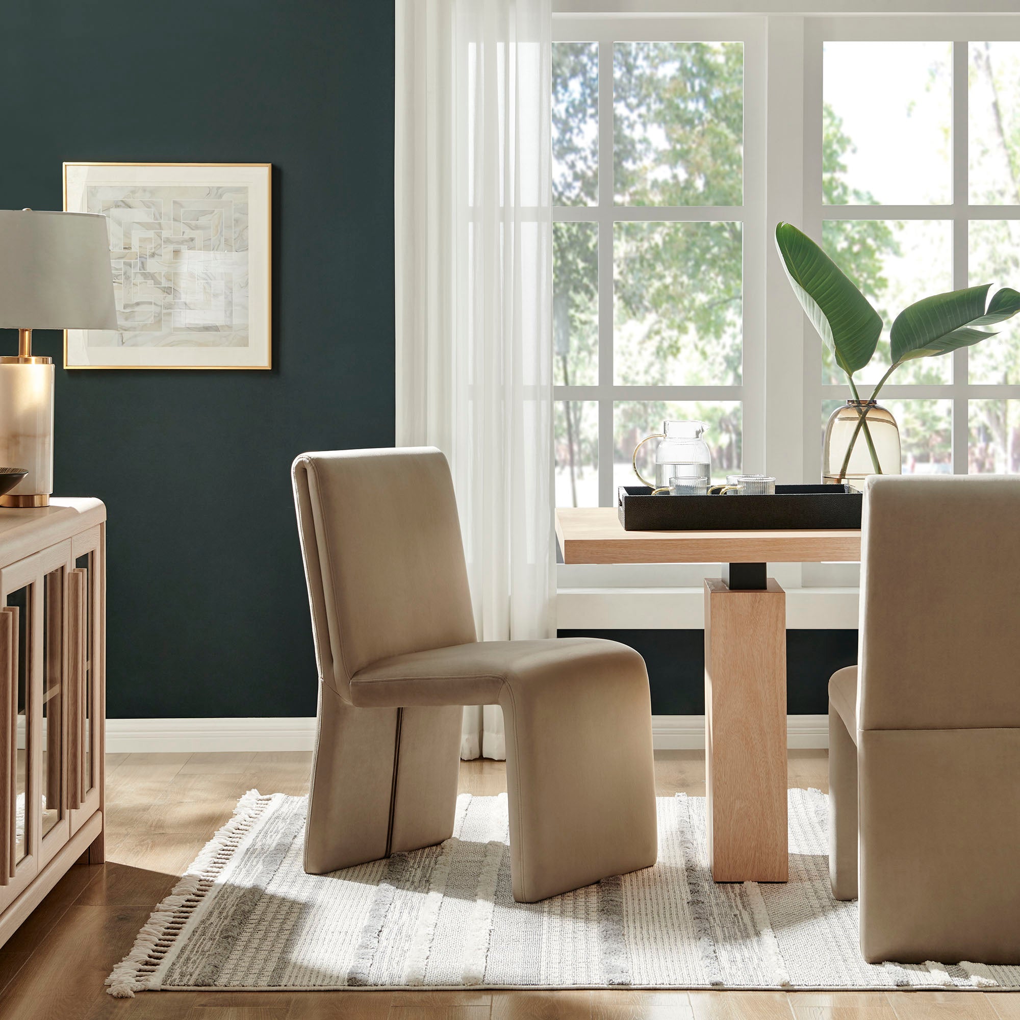 Emory Upholstered Performance Velvet Dining Side Chair, Taupe