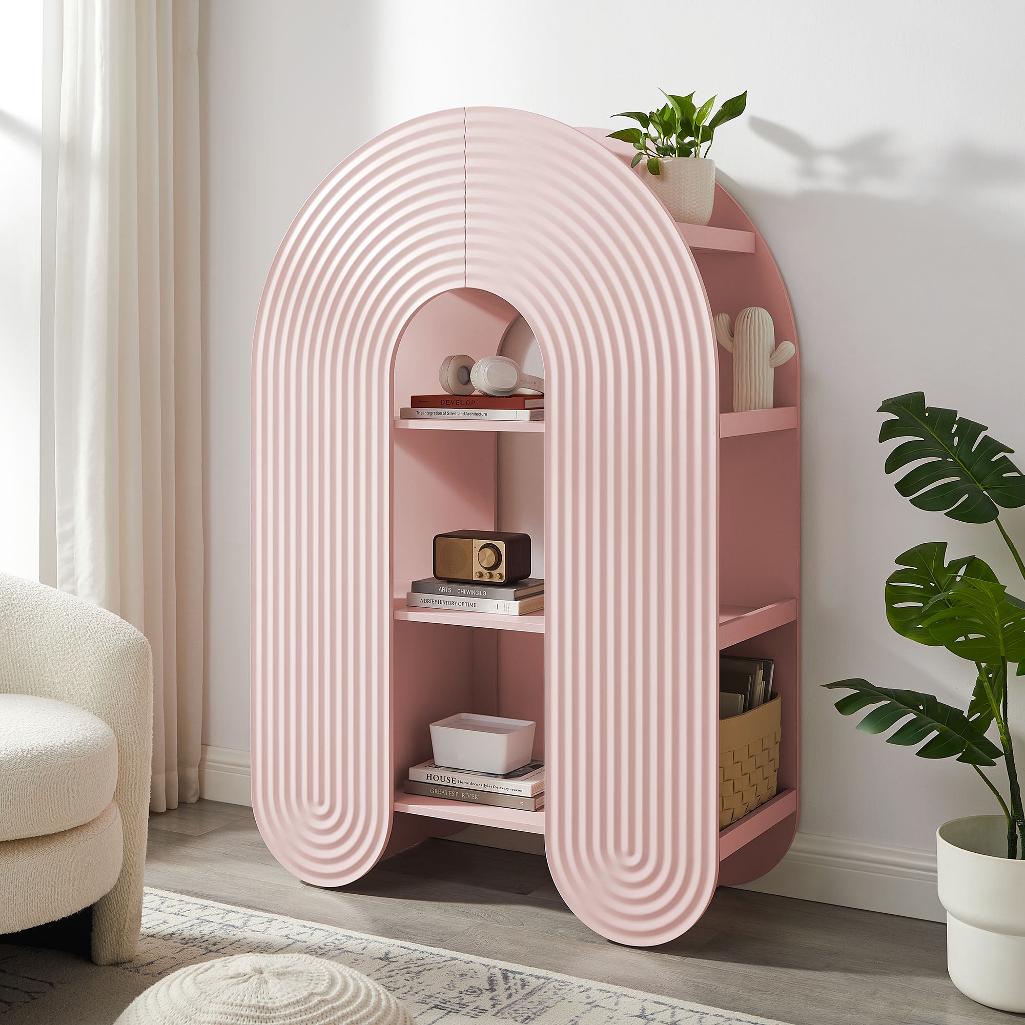 Daydream 58" Arched Bookshelf, Soft Pink