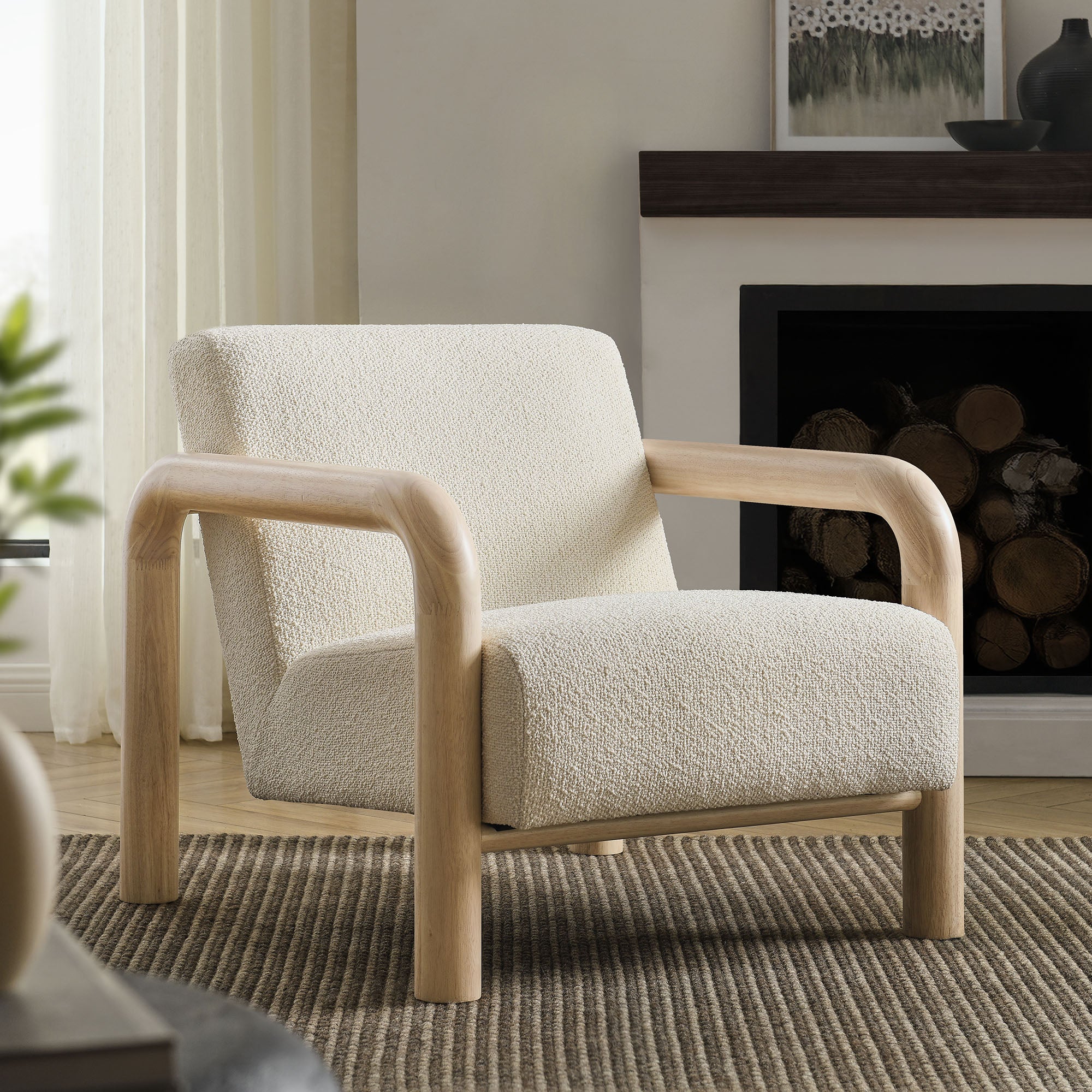 Sereno Boucle Accent Chair, Cream Oak