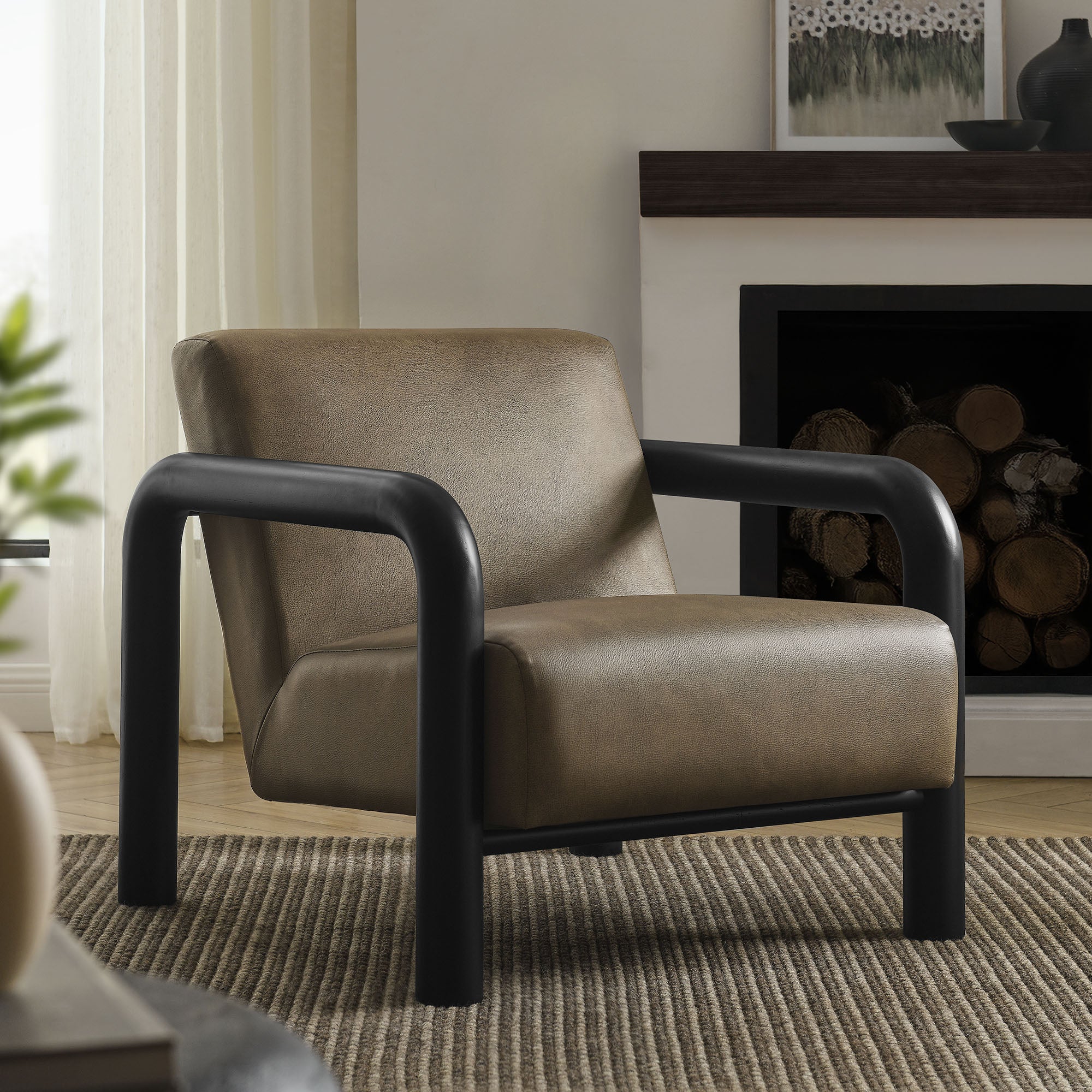 Sereno Vegan Leather Accent Chair, Mushroom Black