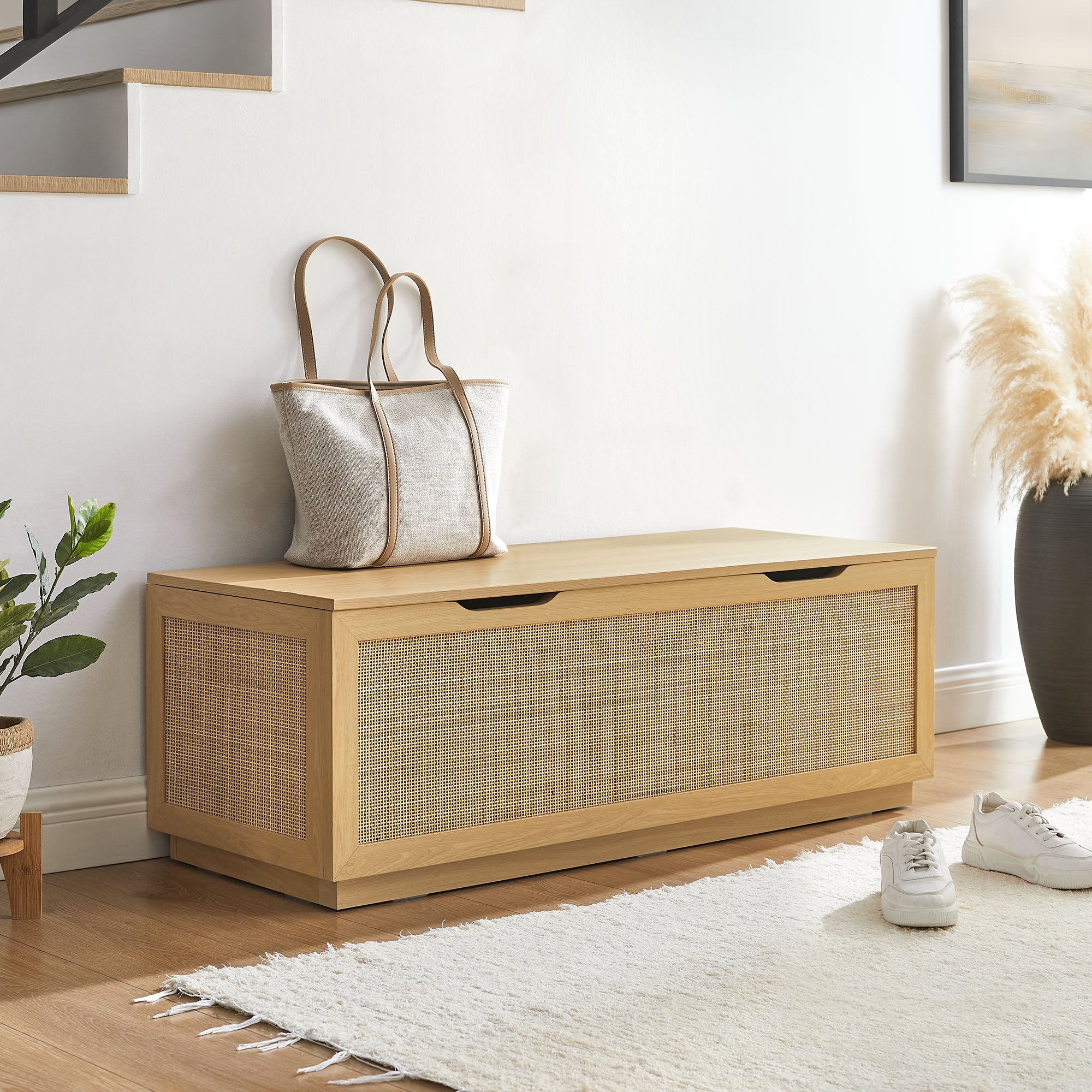 Soma 47" Rattan Storage Bench, Oak
