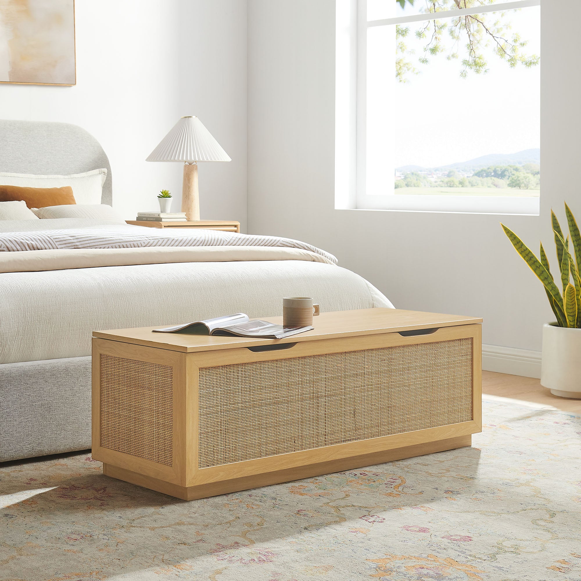 Soma 47" Rattan Storage Bench, Oak