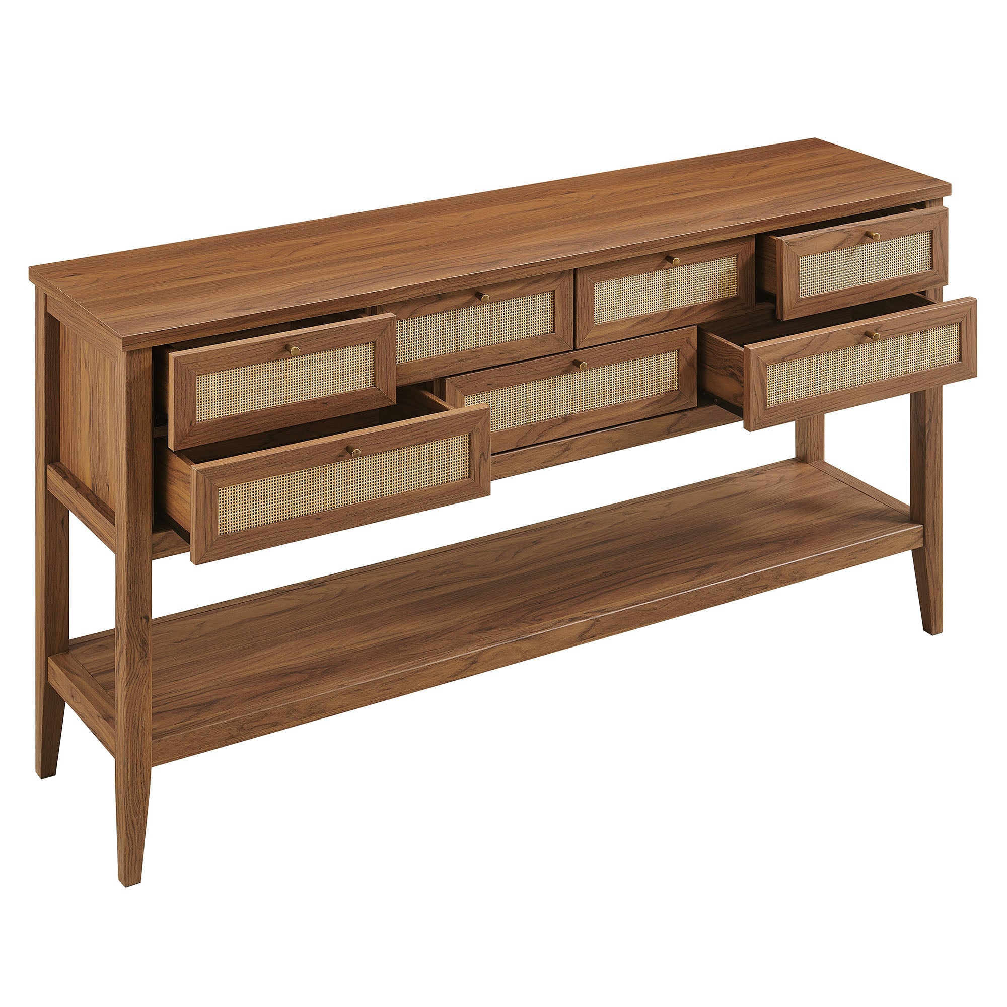 Soma 62 Inch Rattan Console Table, Walnut
