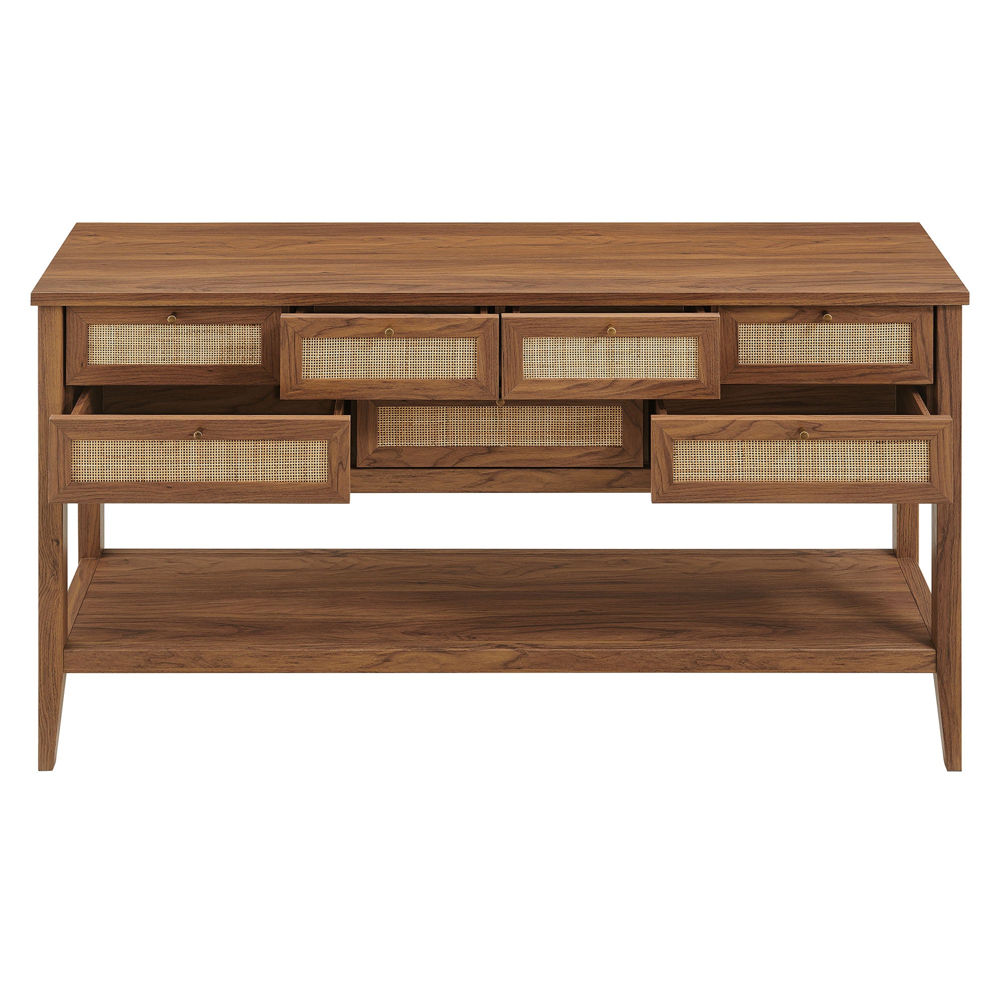 Soma 62 Inch Rattan Console Table, Walnut