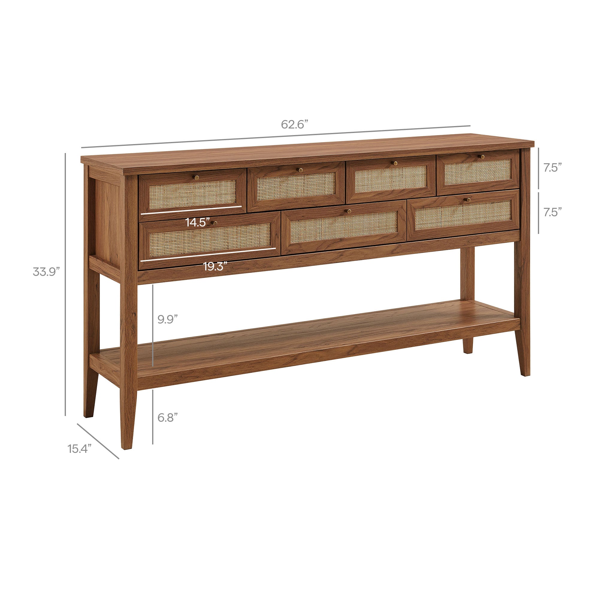 Soma 62 Inch Rattan Console Table, Walnut