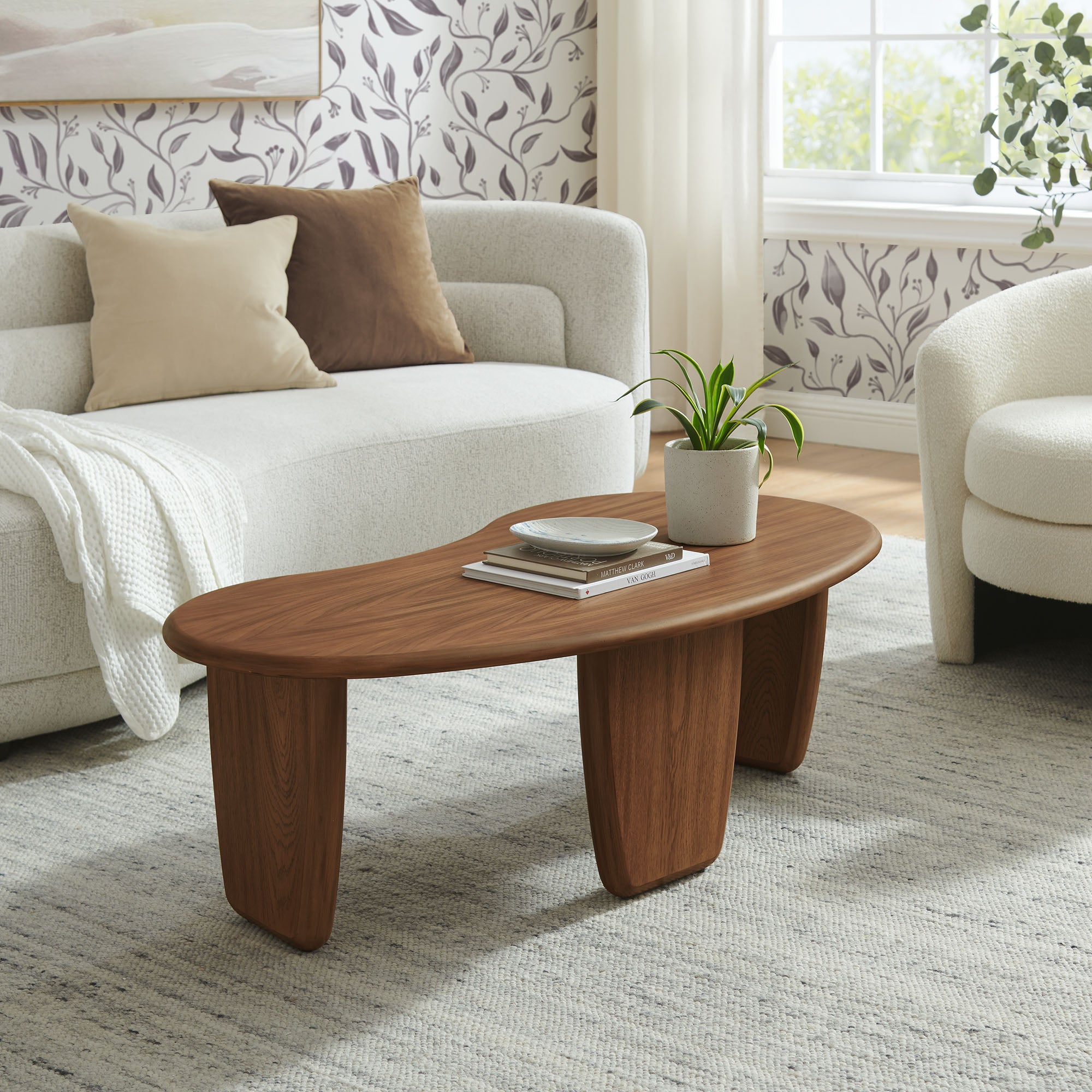 Vetra Kidney-Shaped Free Coffee Table, Walnut