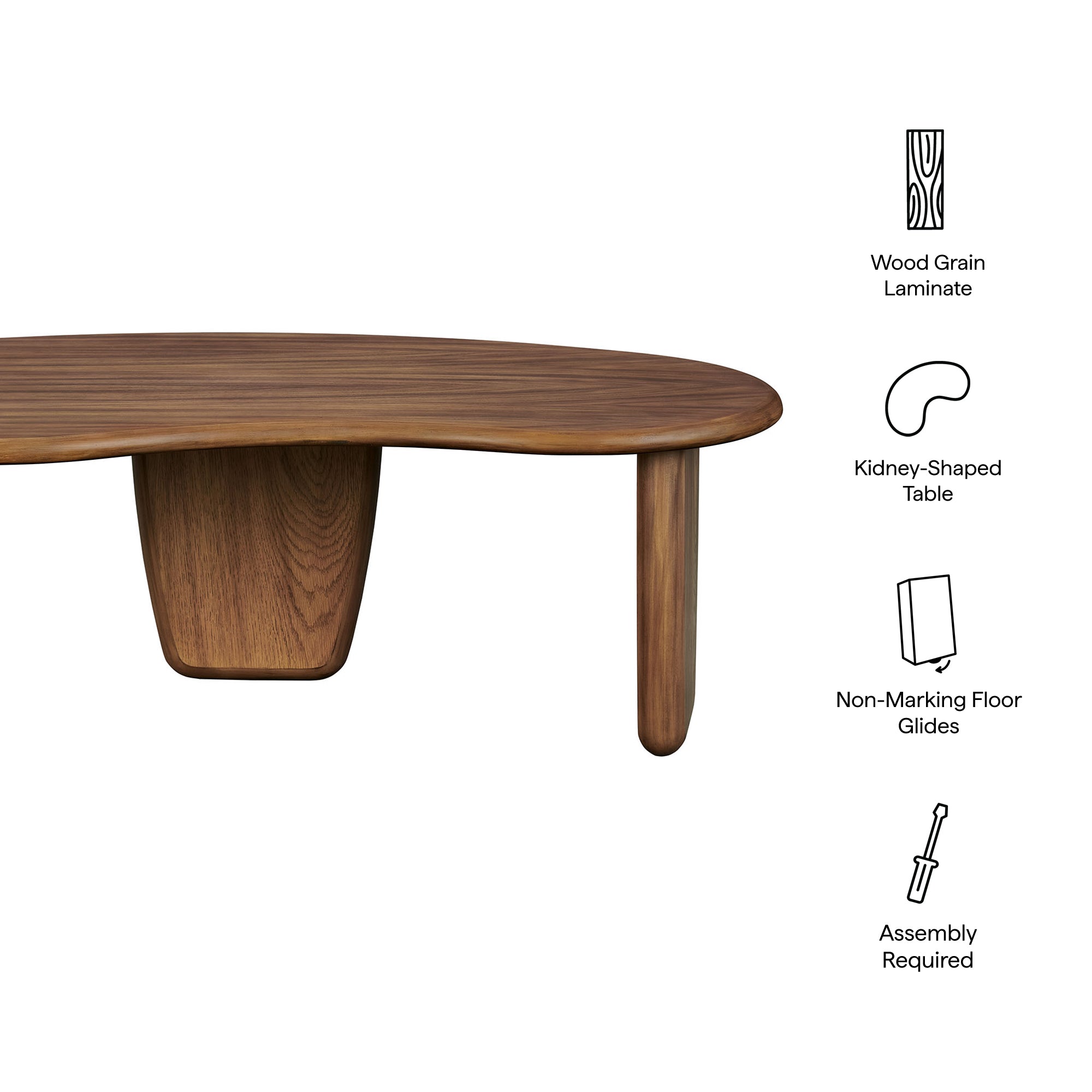 Vetra Kidney-Shaped Free Coffee Table, Walnut