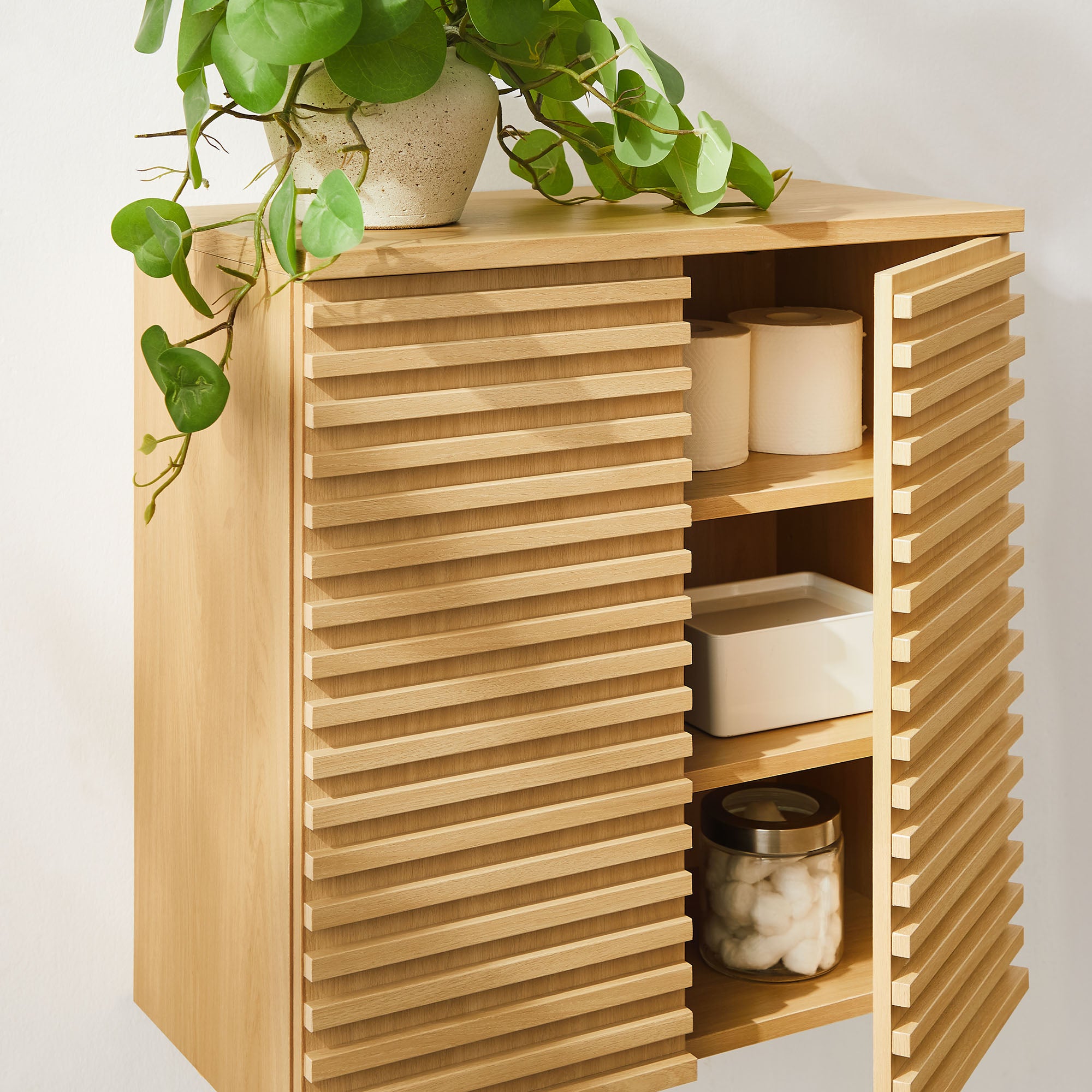 Render Wall Mounted Bathroom Cabinet, Oak