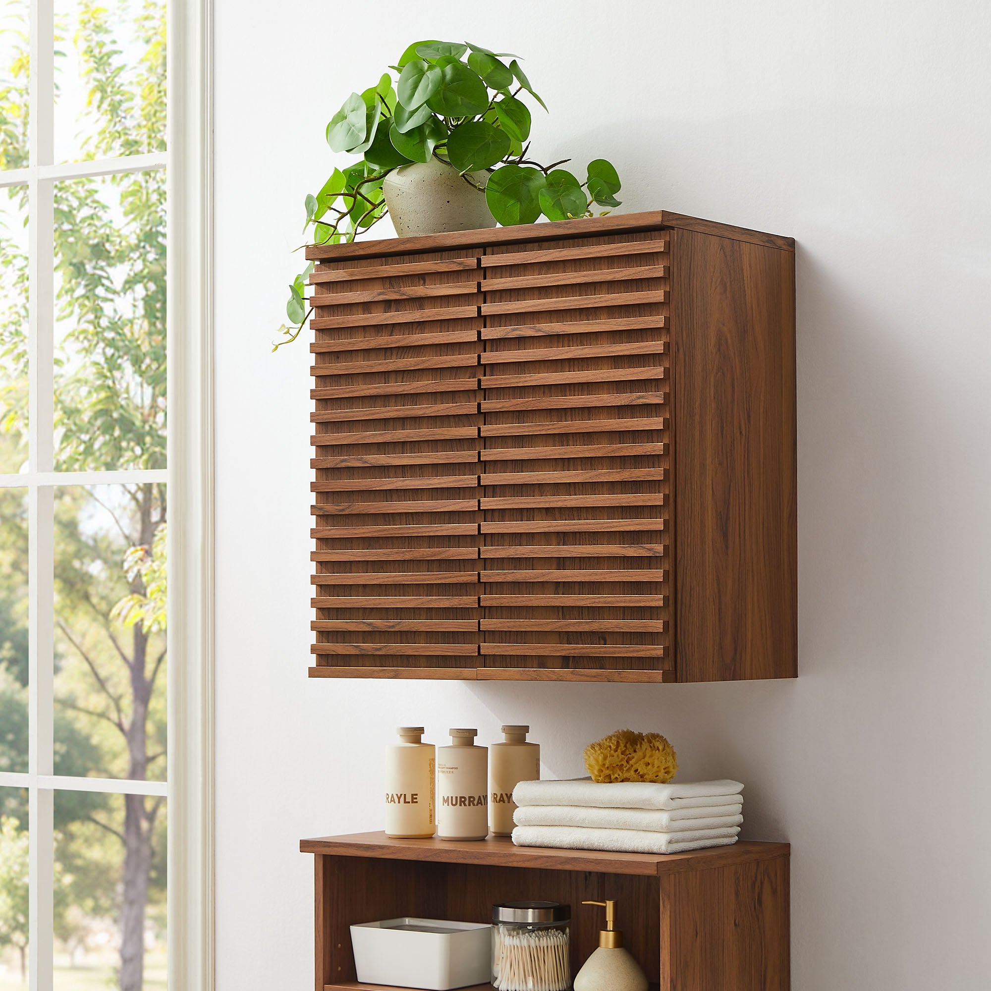 Render Wall Mounted Bathroom Cabinet, Walnut