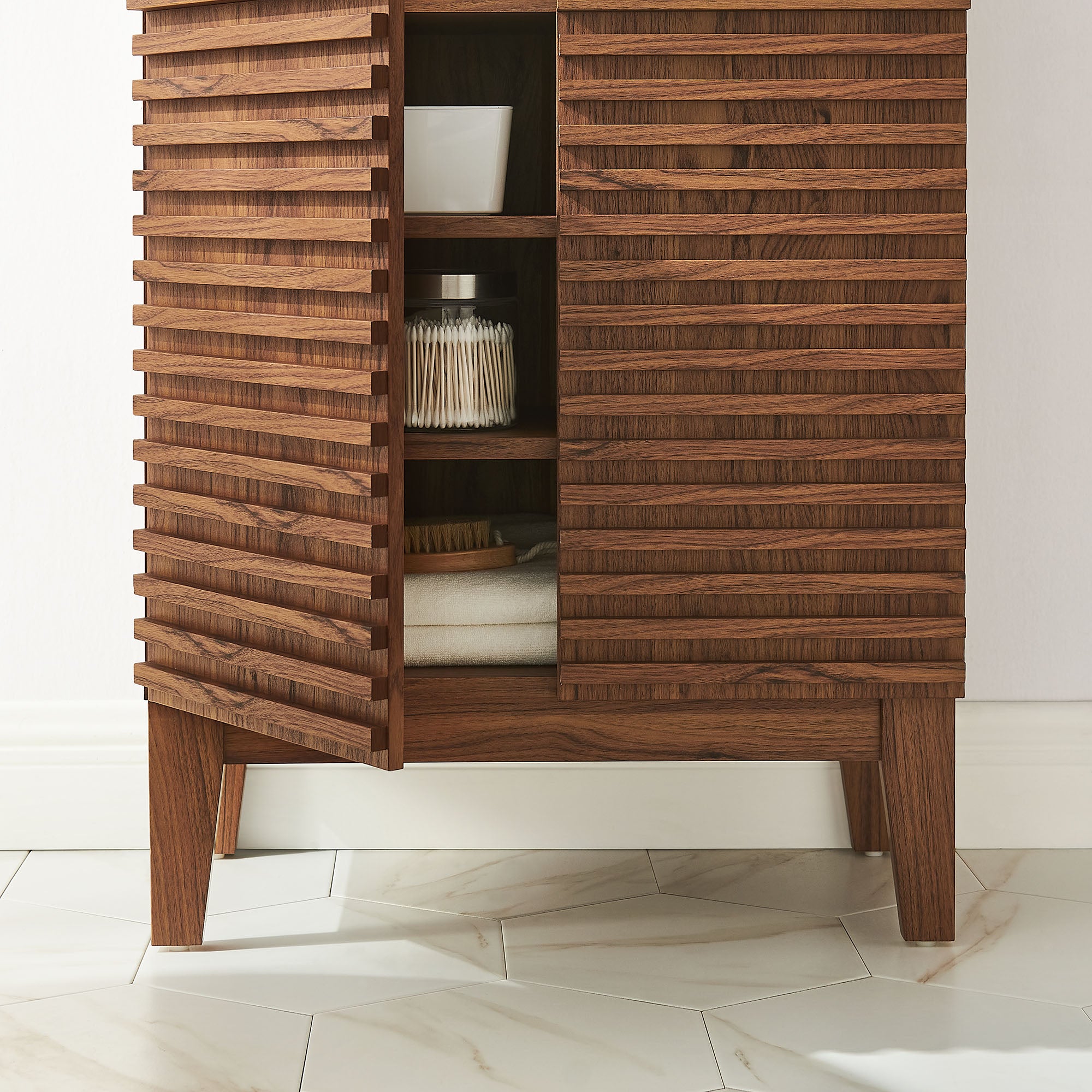 Render Freestanding Bathroom Storage Cabinet, Walnut