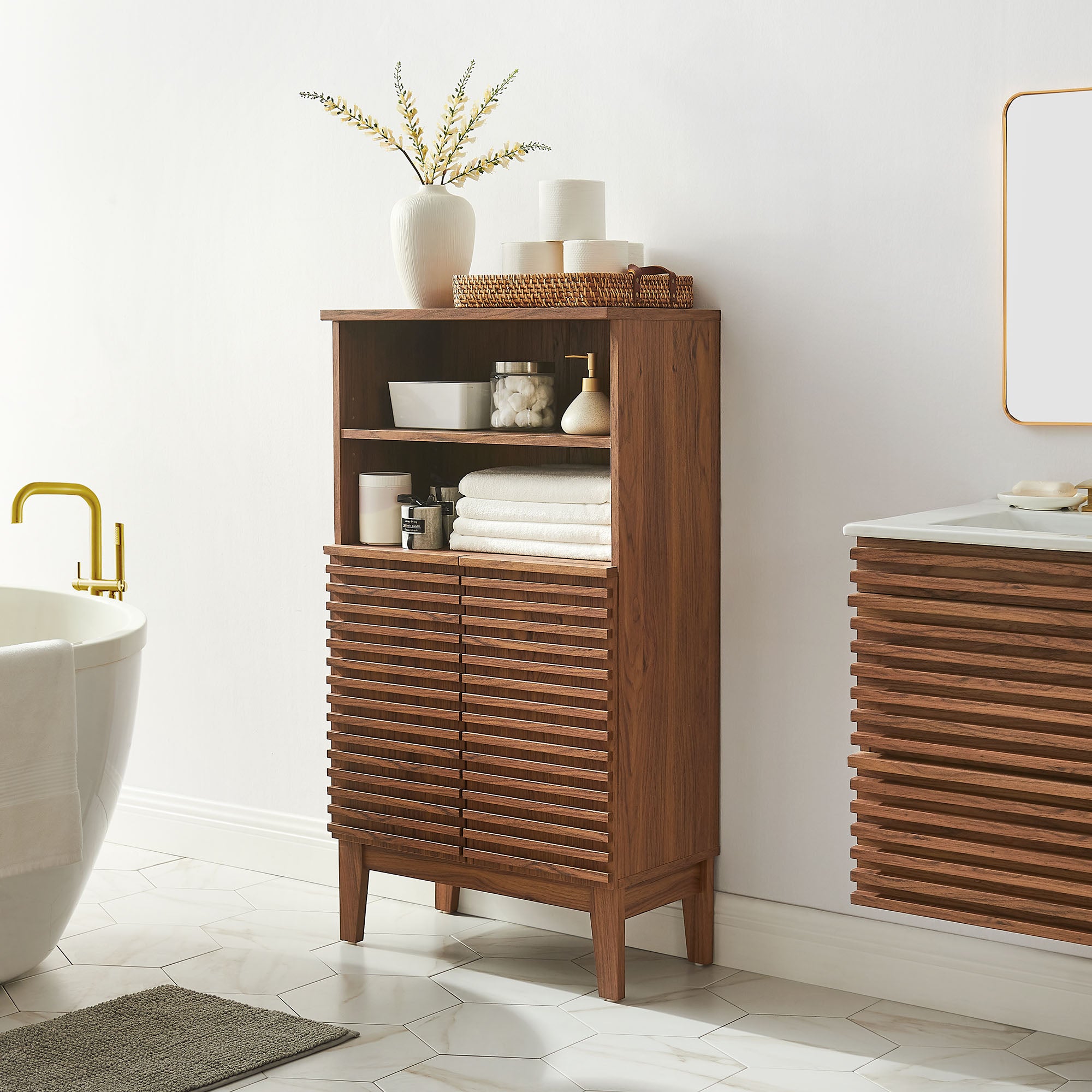 Render Freestanding Bathroom Storage Cabinet, Walnut