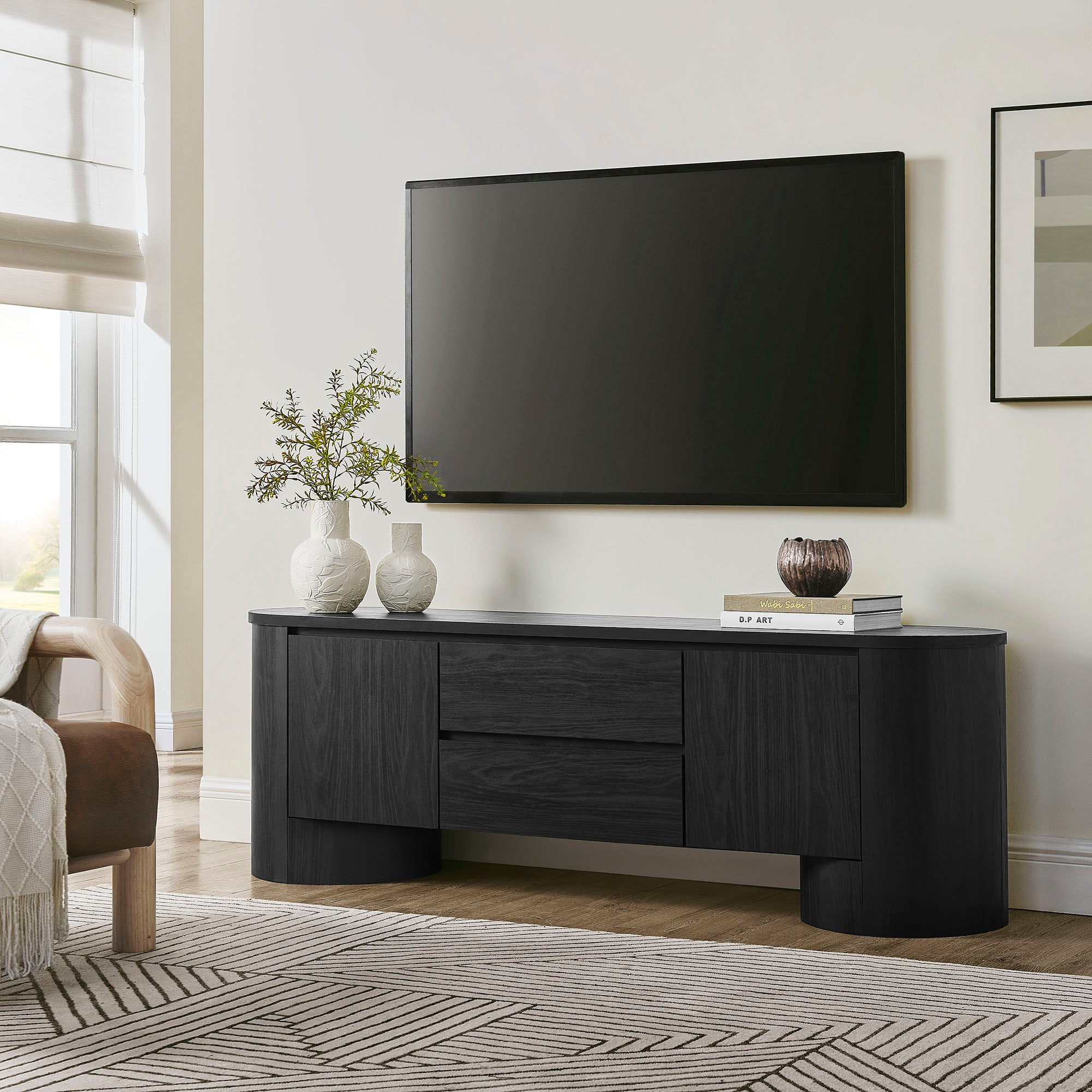 Duval 71 Inch Oval TV Cabinet, Black