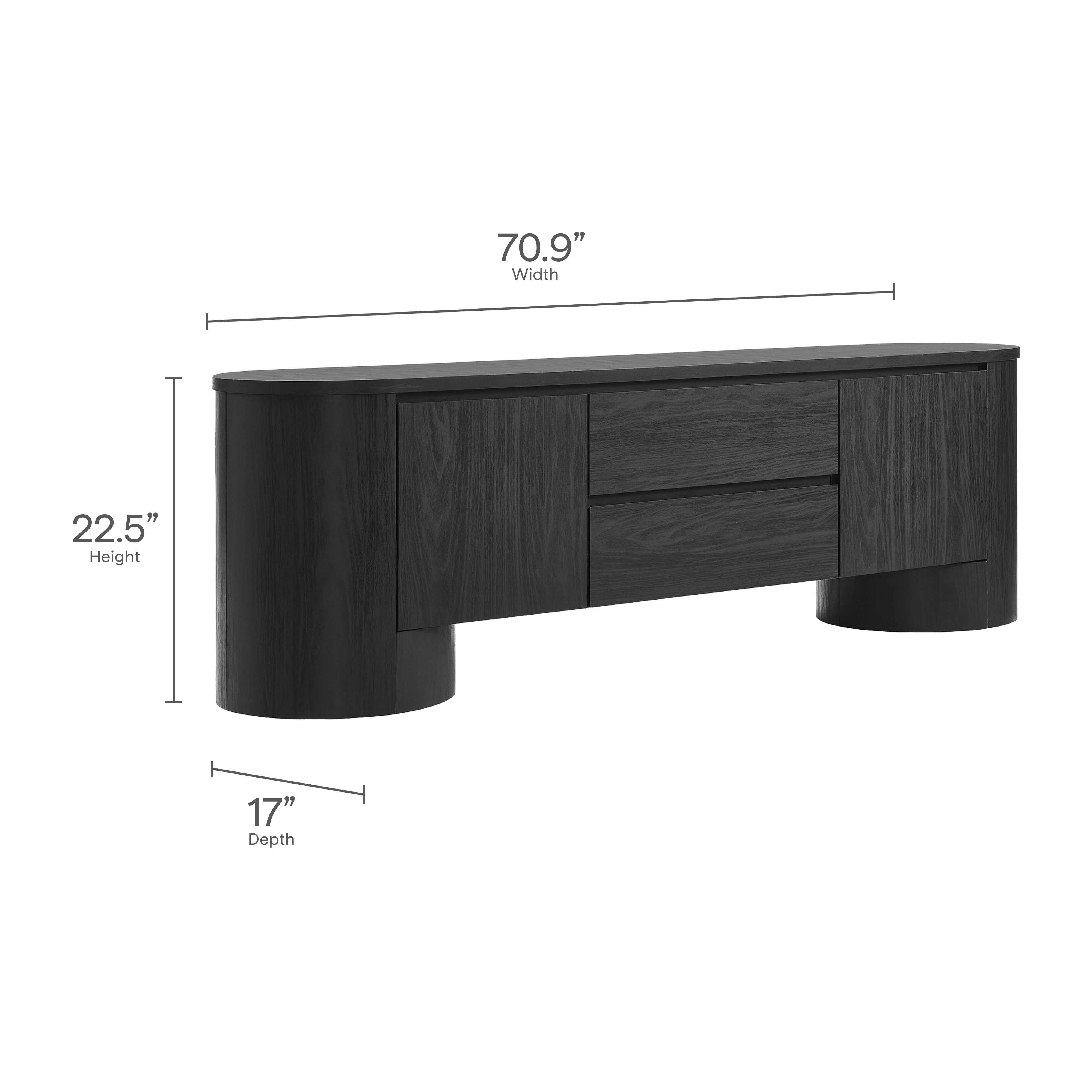 Duval 71 Inch Oval TV Cabinet, Black
