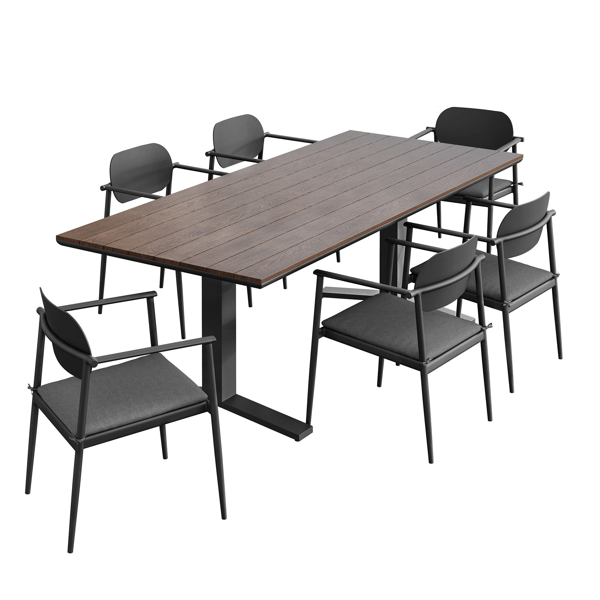 Aeris 7-Piece Outdoor Patio Aluminum Dining Set, Charcoal