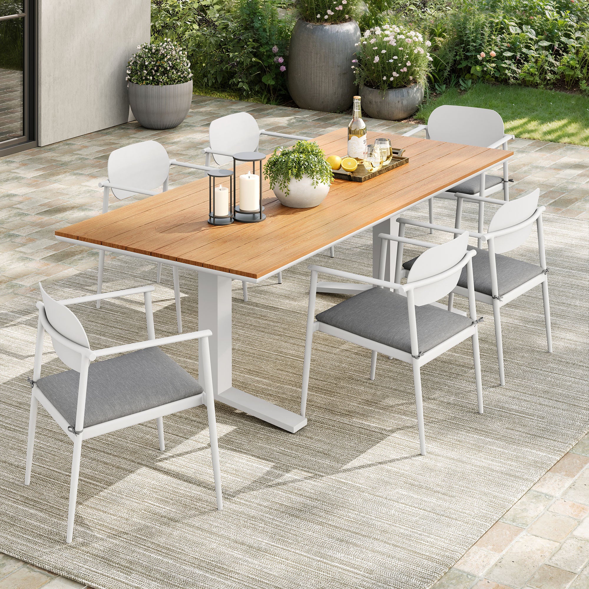 Aeris 7-Piece Outdoor Patio Aluminum Dining Set, White Light Gray