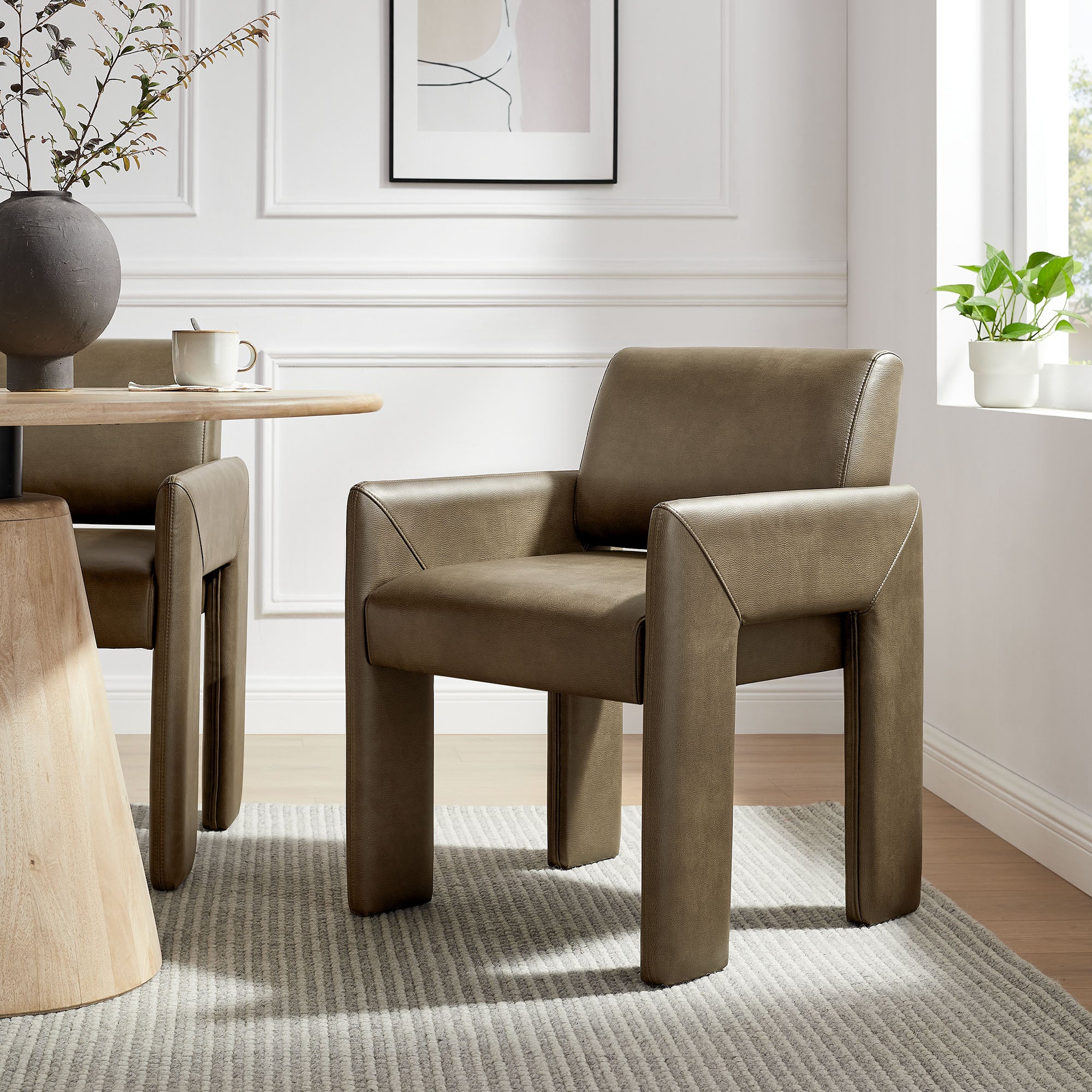 Daven Vegan Leather Dining Armchair, Mushroom