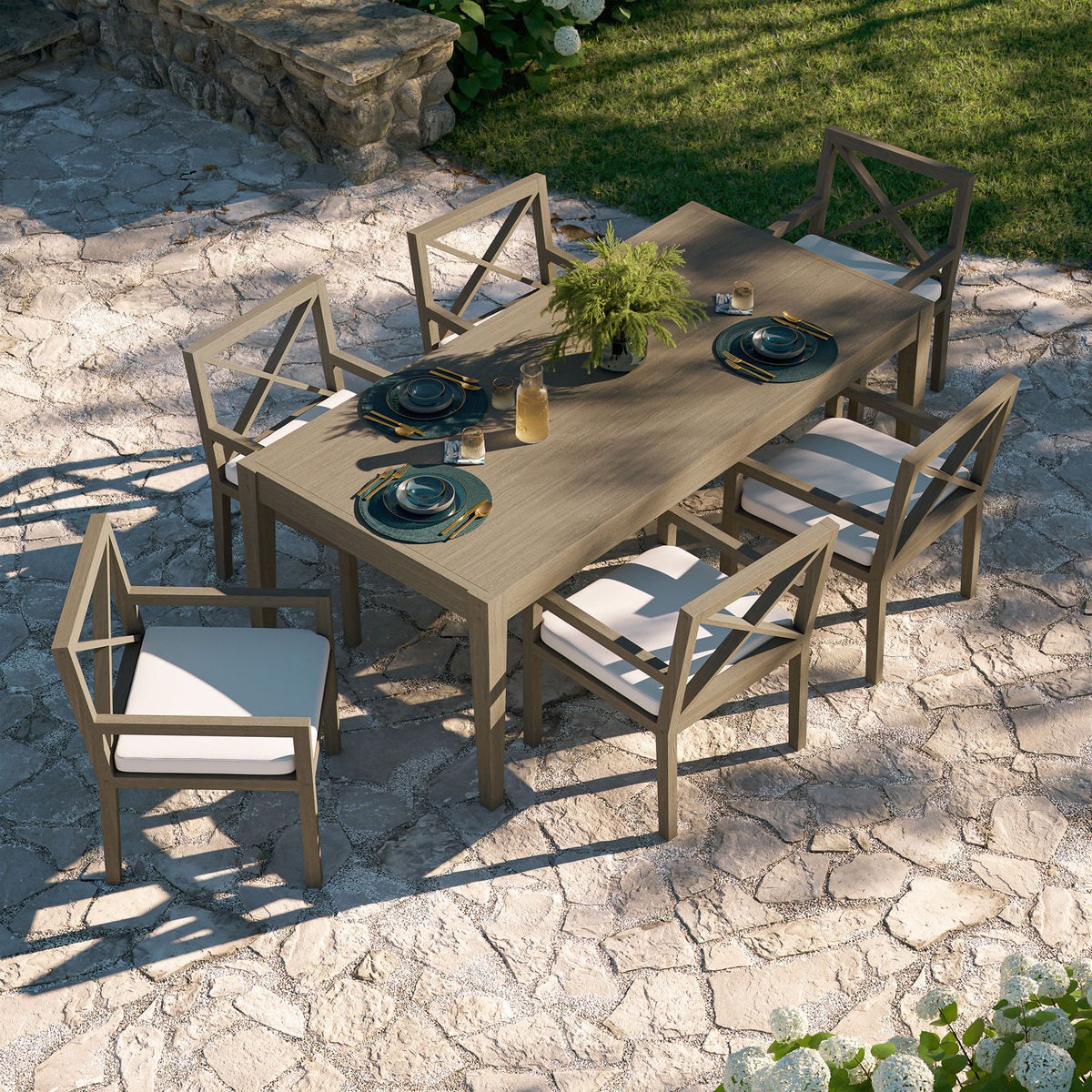 Northlake 7-Piece Outdoor Patio Teak Wood Dining Set, Weathered Gray