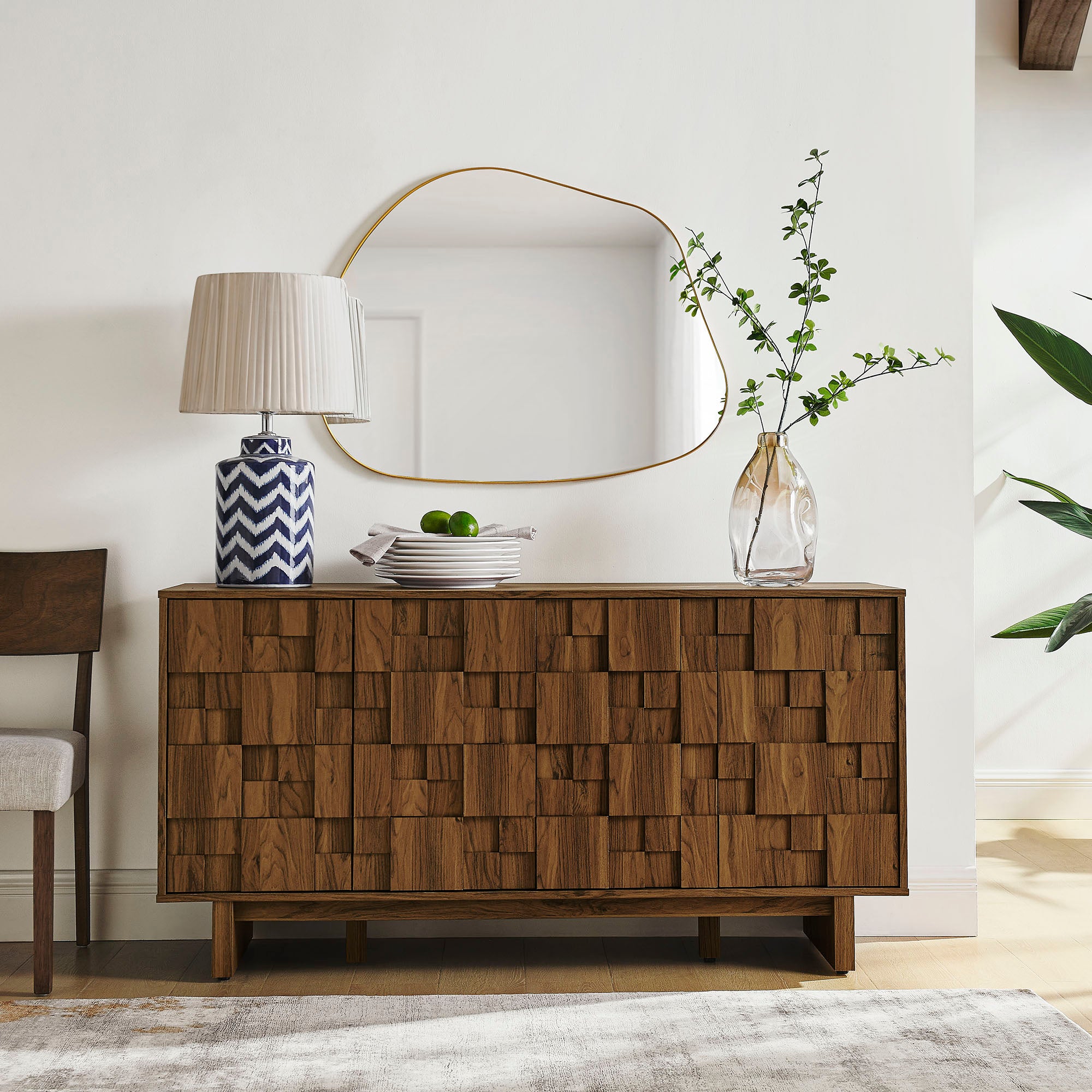 Owen 59 Inch 4 Door Geometric Sideboard, Walnut