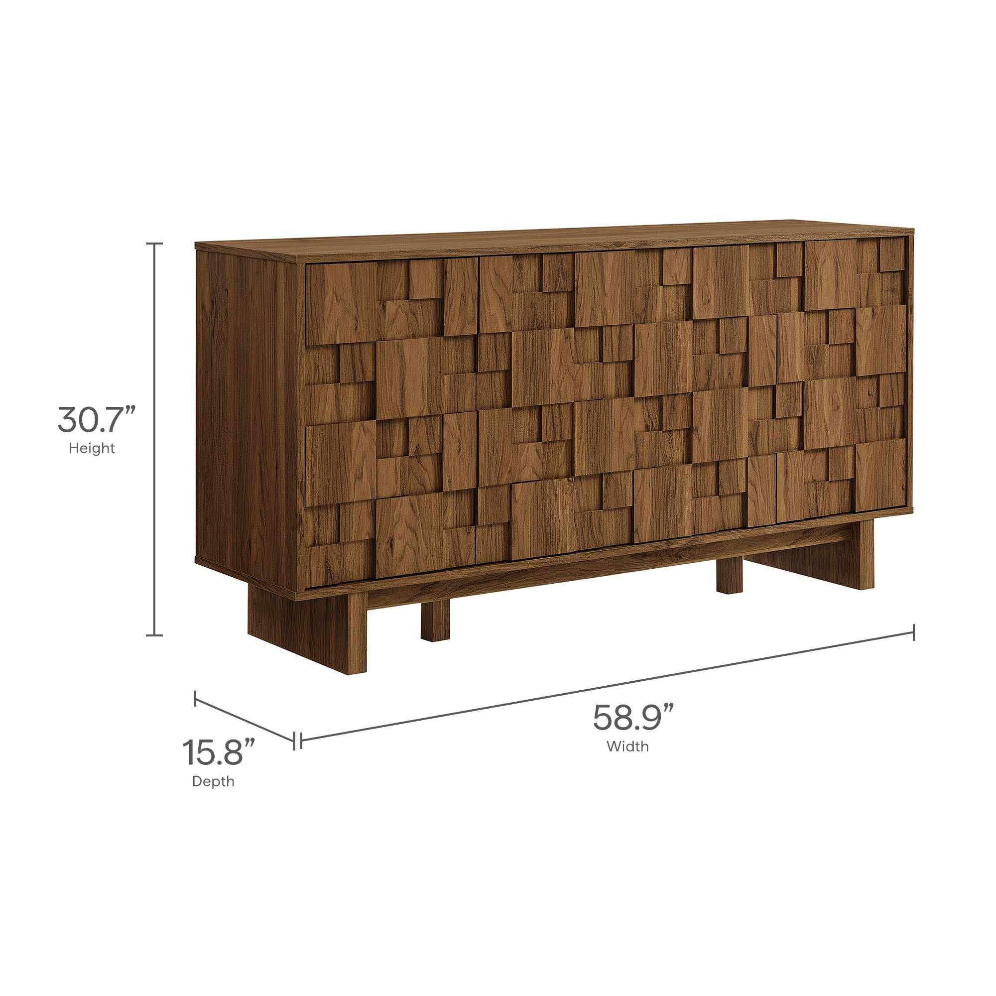 Owen 59 Inch 4 Door Geometric Sideboard, Walnut