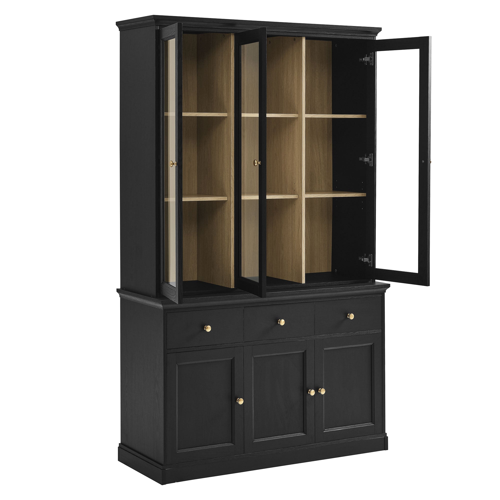 Amara 79 Inch Large Storage Display Cabinet, Black Oak