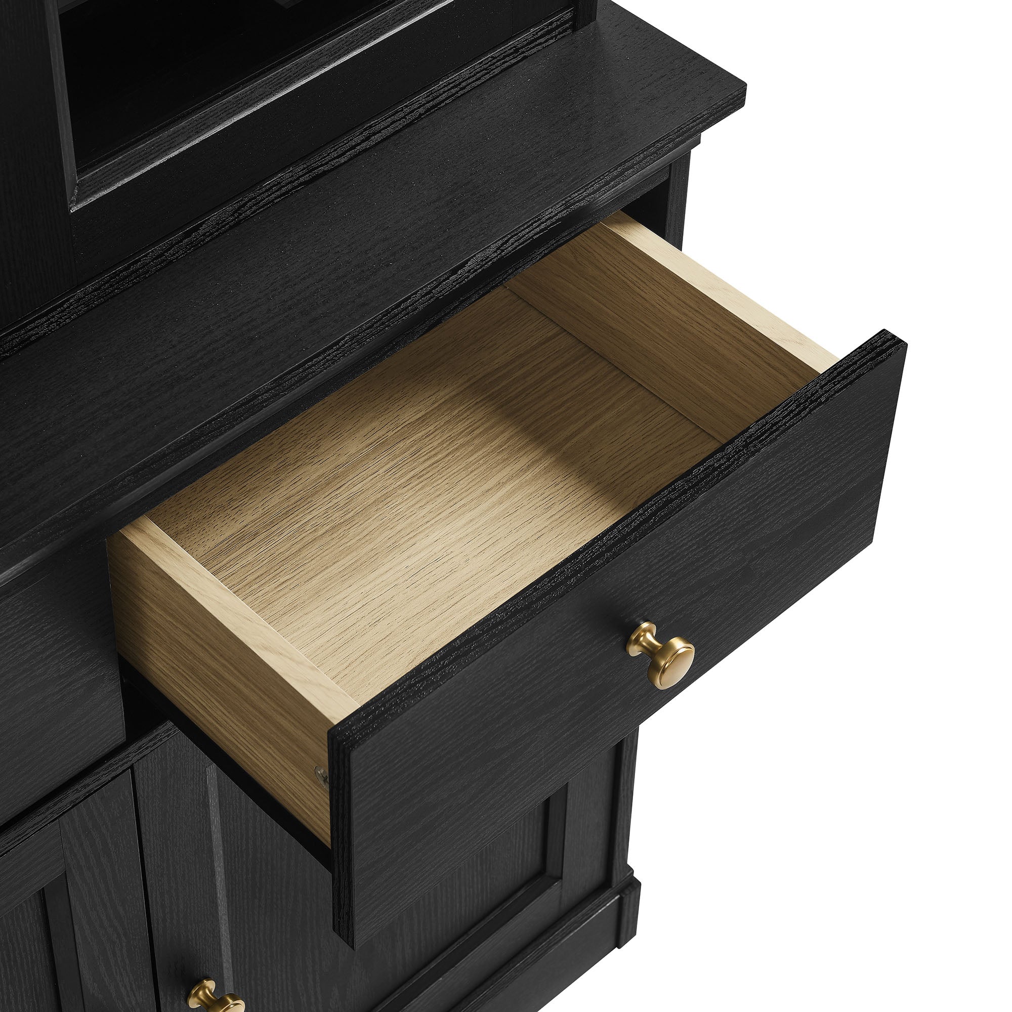 Amara 79 Inch Large Storage Display Cabinet, Black Oak