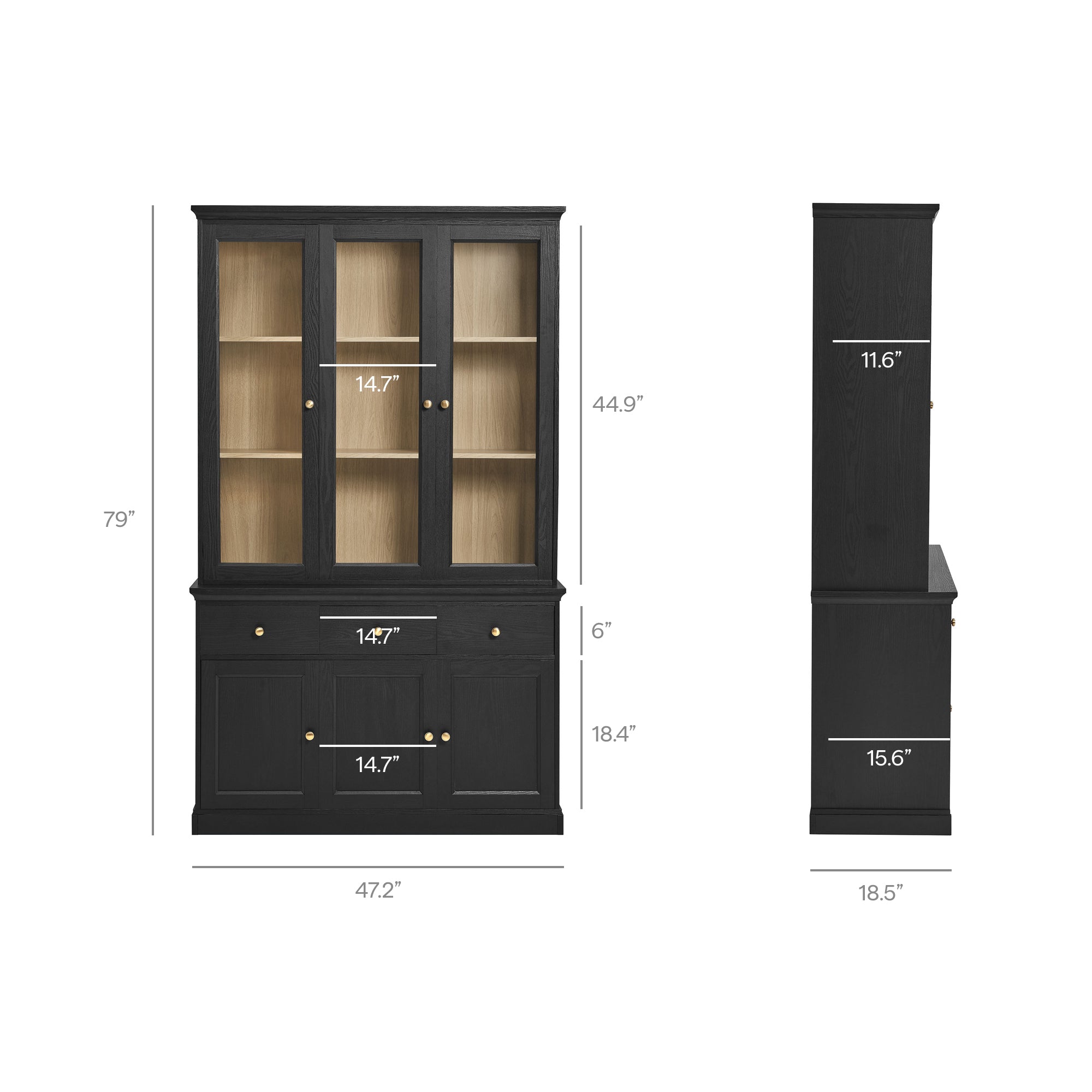 Amara 79 Inch Large Storage Display Cabinet, Black Oak