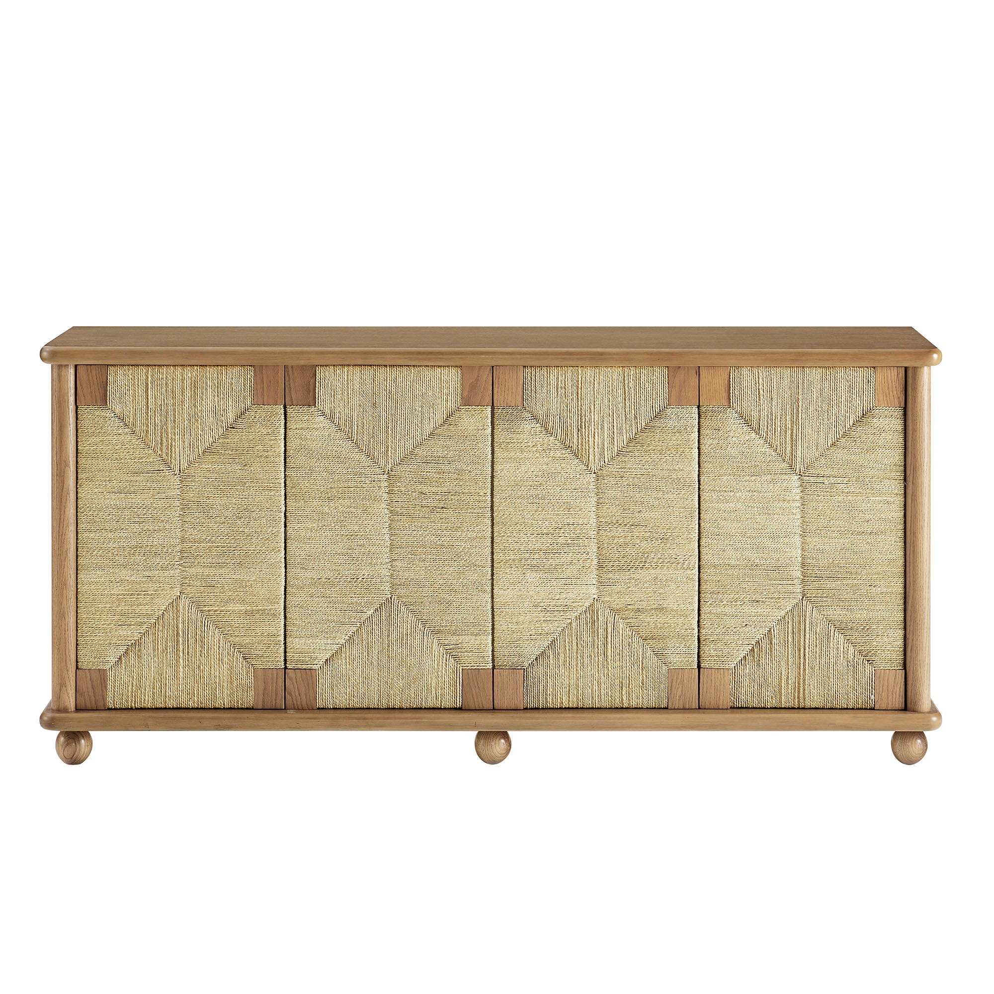 Marola 71 Inch Oak Wood Seagrass Sideboard, Oak