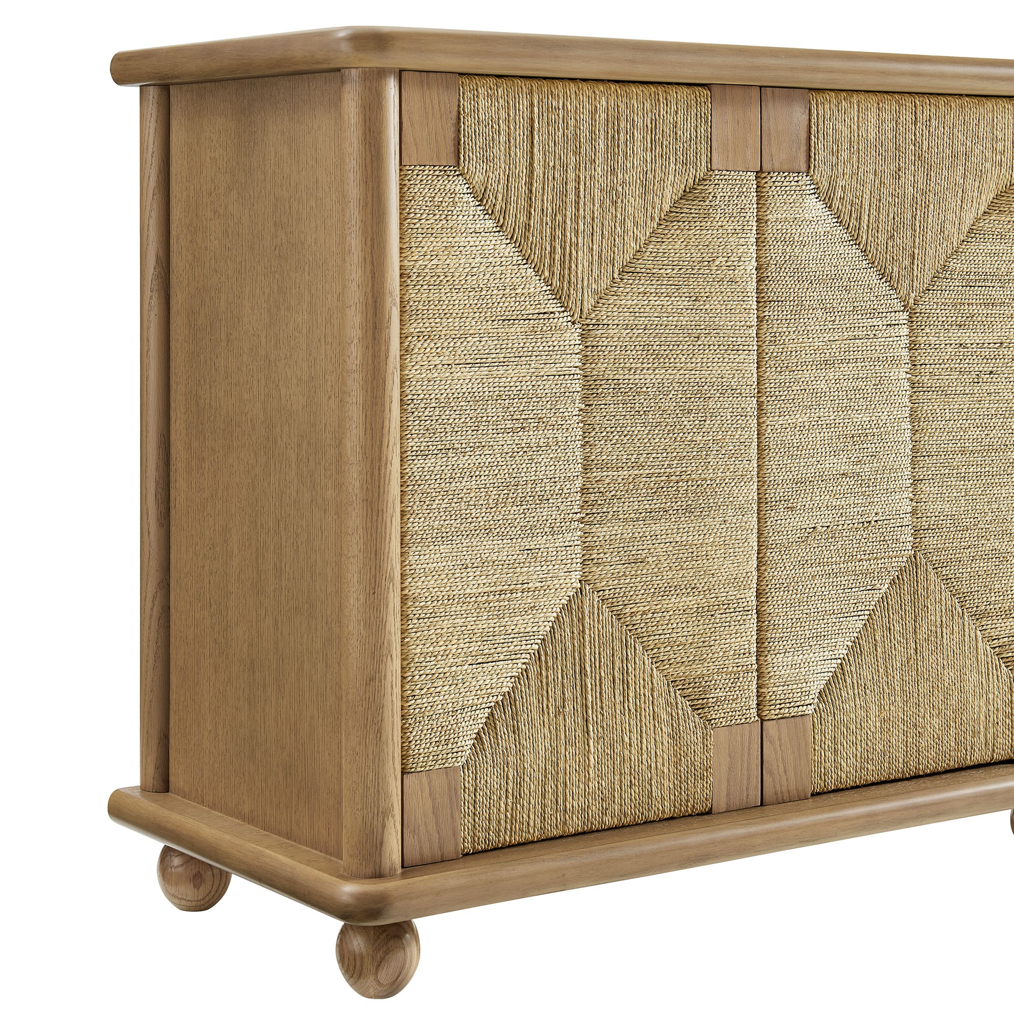 Marola 71 Inch Oak Wood Seagrass Sideboard, Oak