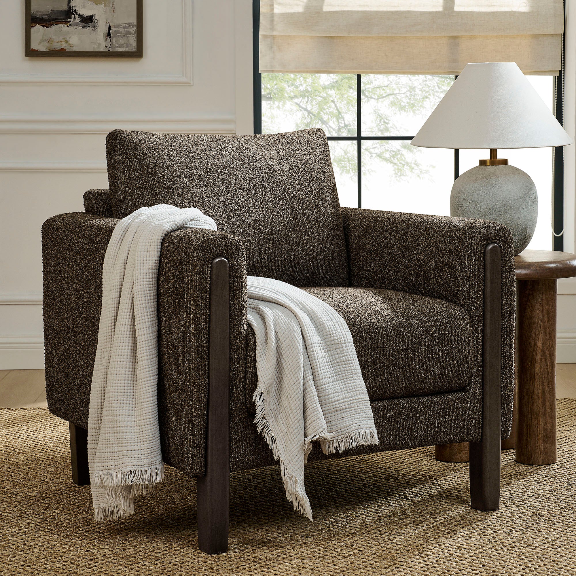 Hawken Boucle Fabric Accent Armchair, Antique Espresso