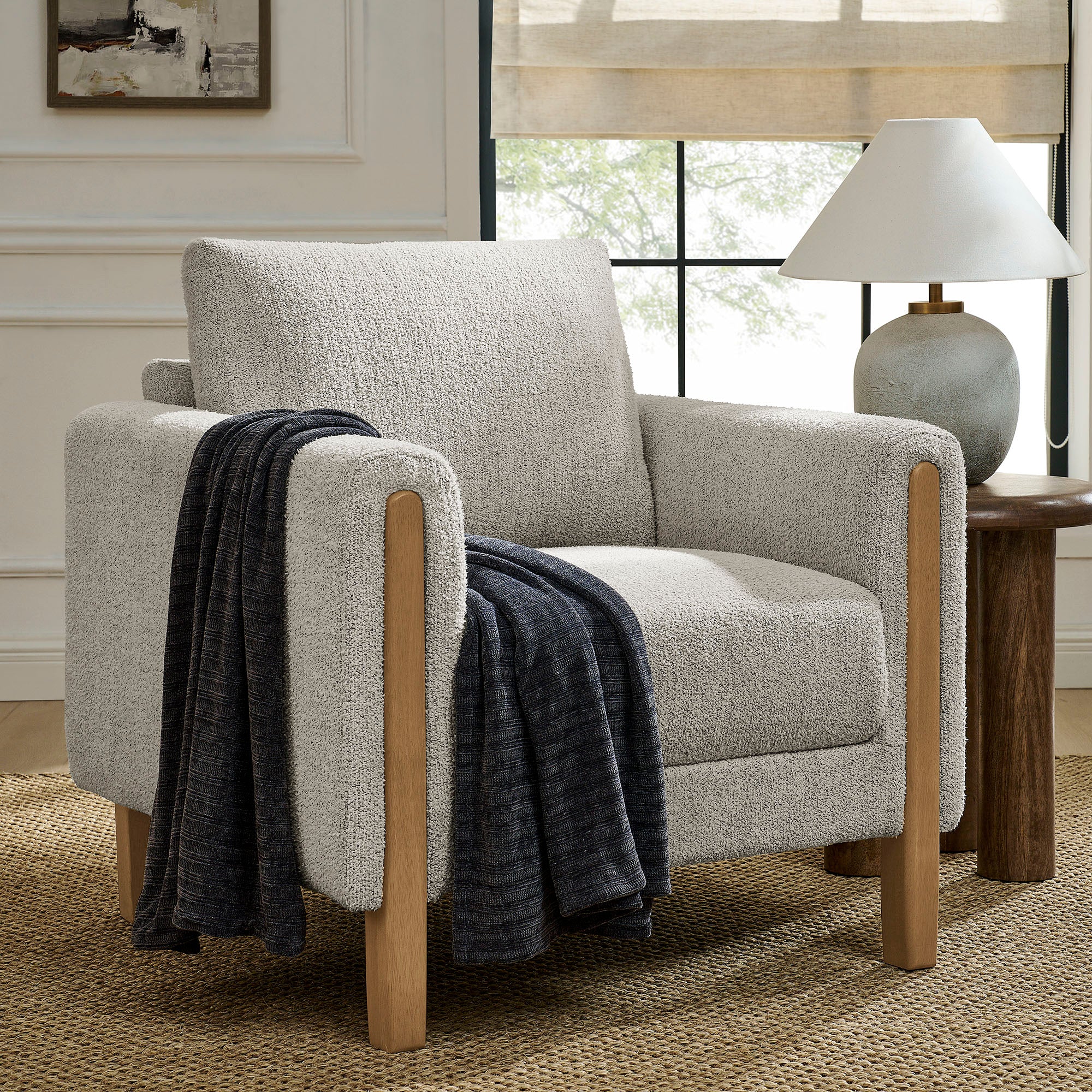 Hawken Boucle Fabric Accent Armchair, Parchment Beech