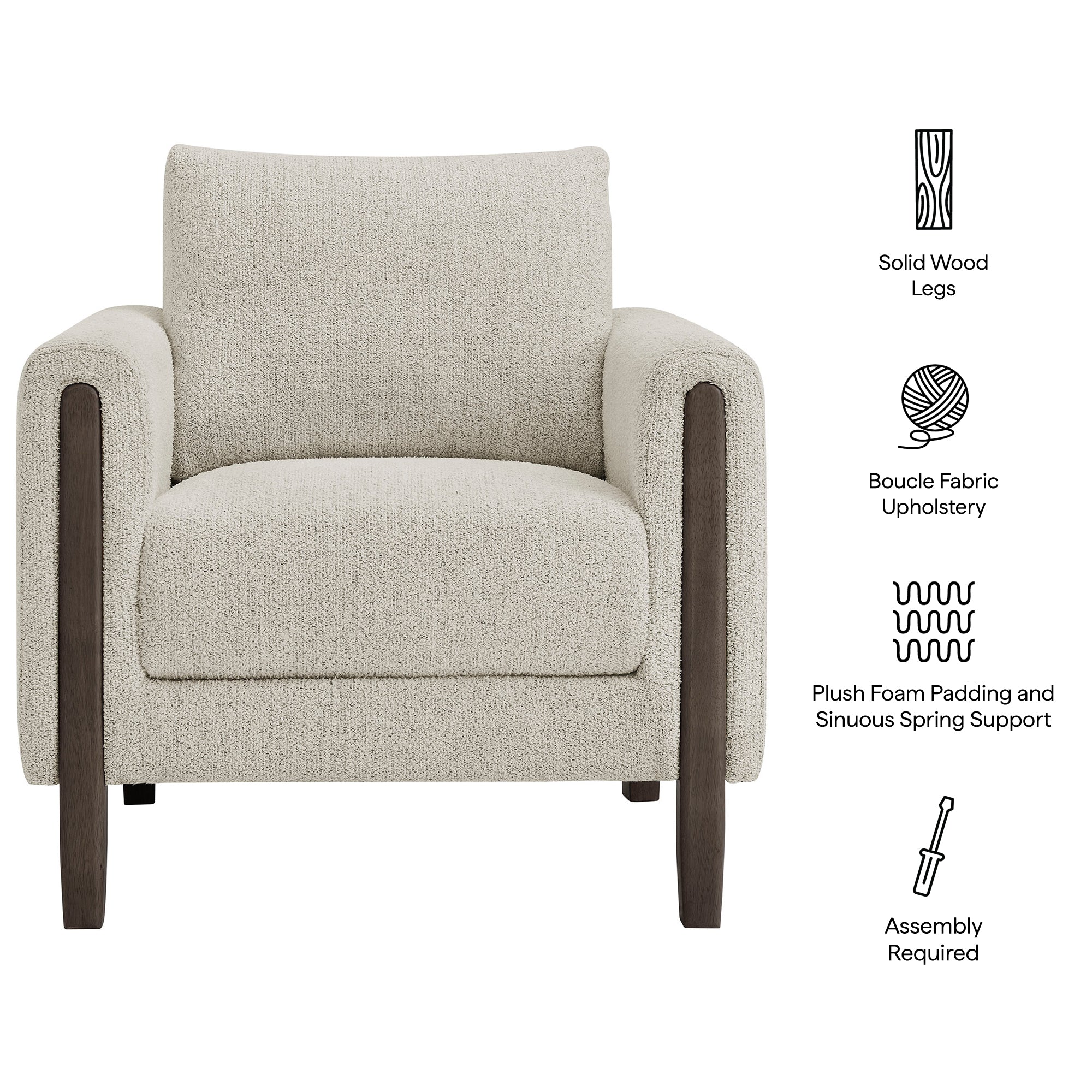 Hawken Boucle Fabric Accent Armchair, Parchment Espresso